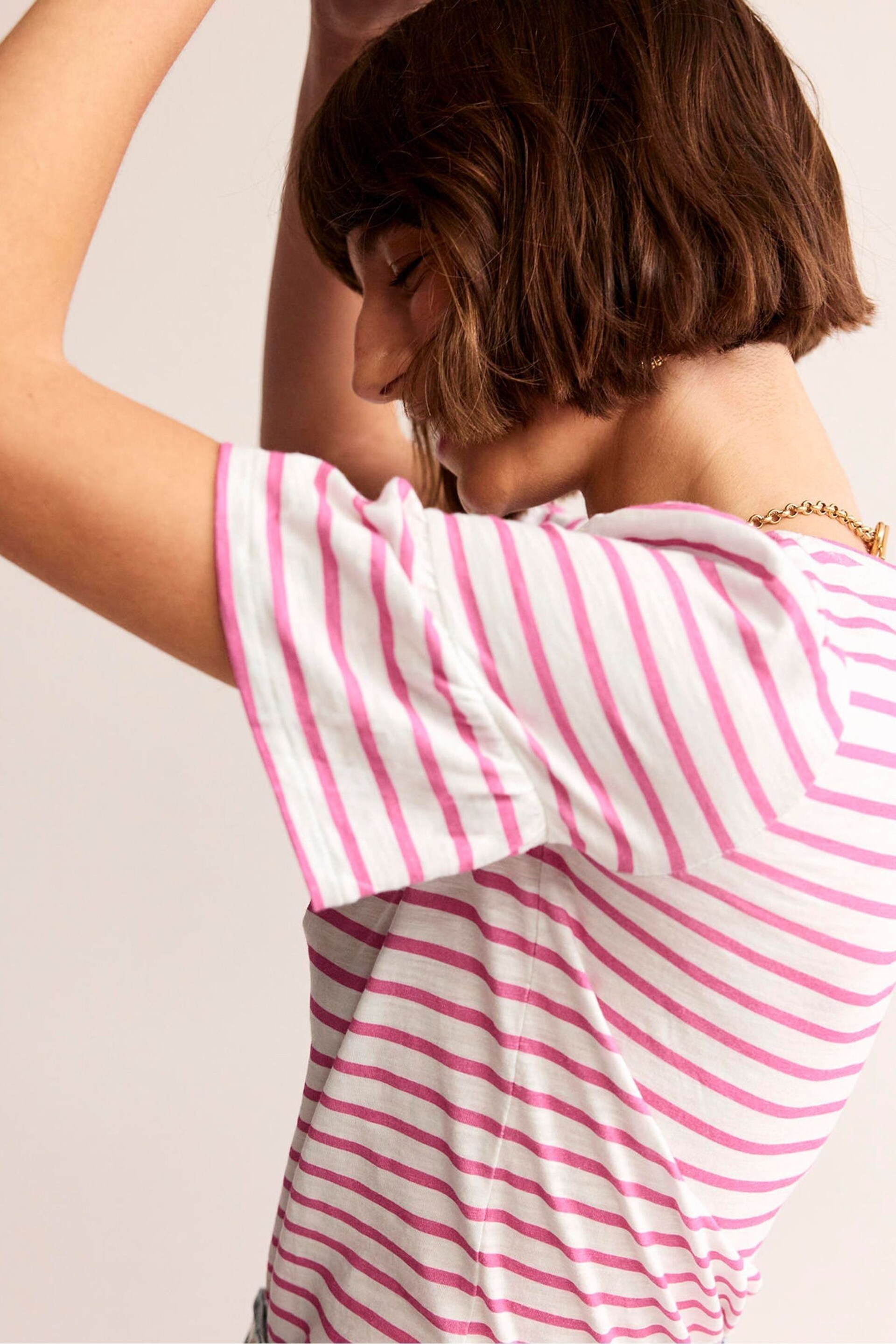 Boden Pink Crew Neck Frill Cuff T-Shirt - Image 4 of 5