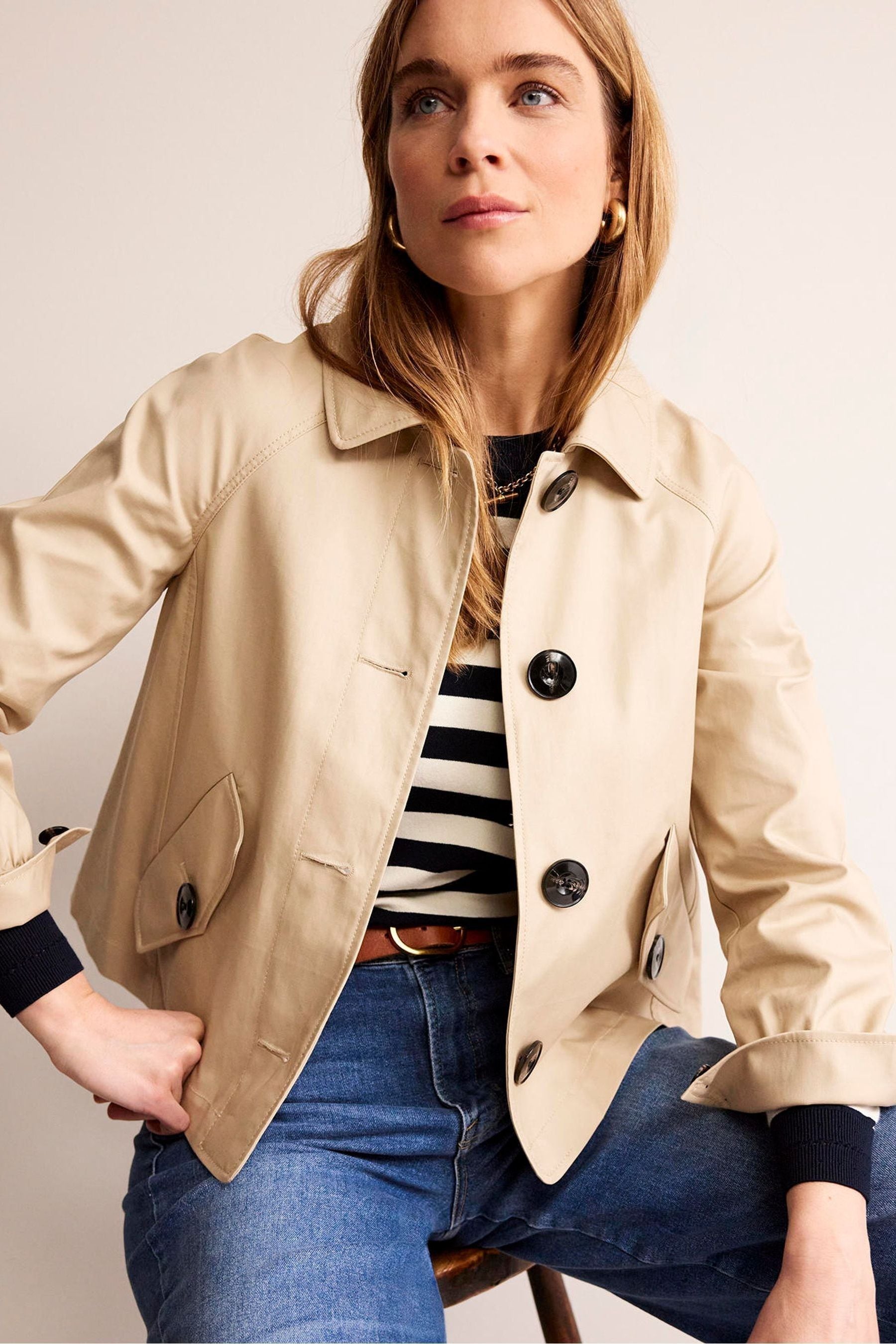 Buy Boden Natural 100 Cotton Cropped Trench Jacket from Next Luxembourg