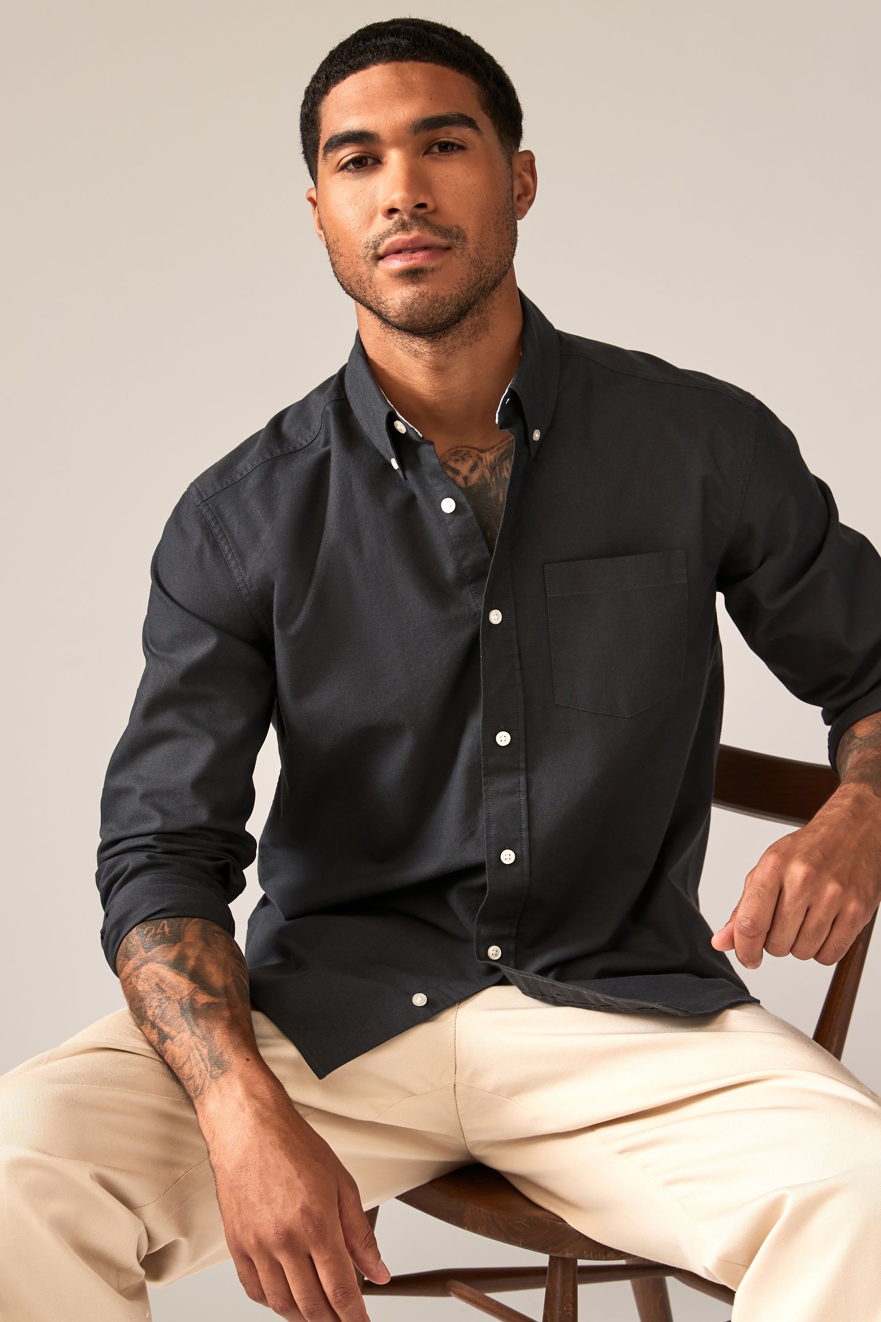 Buy Charcoal Grey Regular Fit Long Sleeve Oxford Shirt from the Next UK online shop