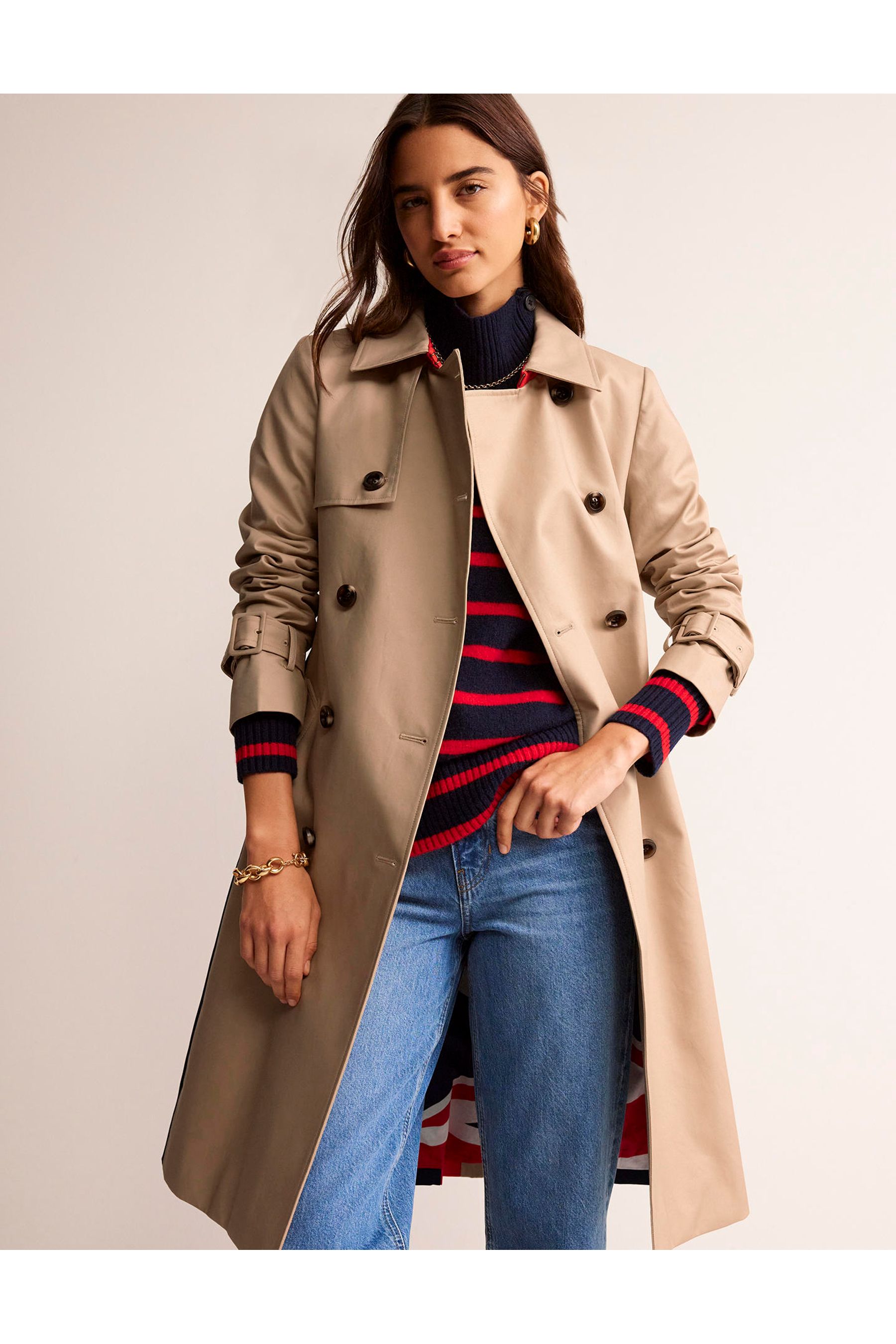 Boden Natural 100 Cotton Colour Block Trench Coat
