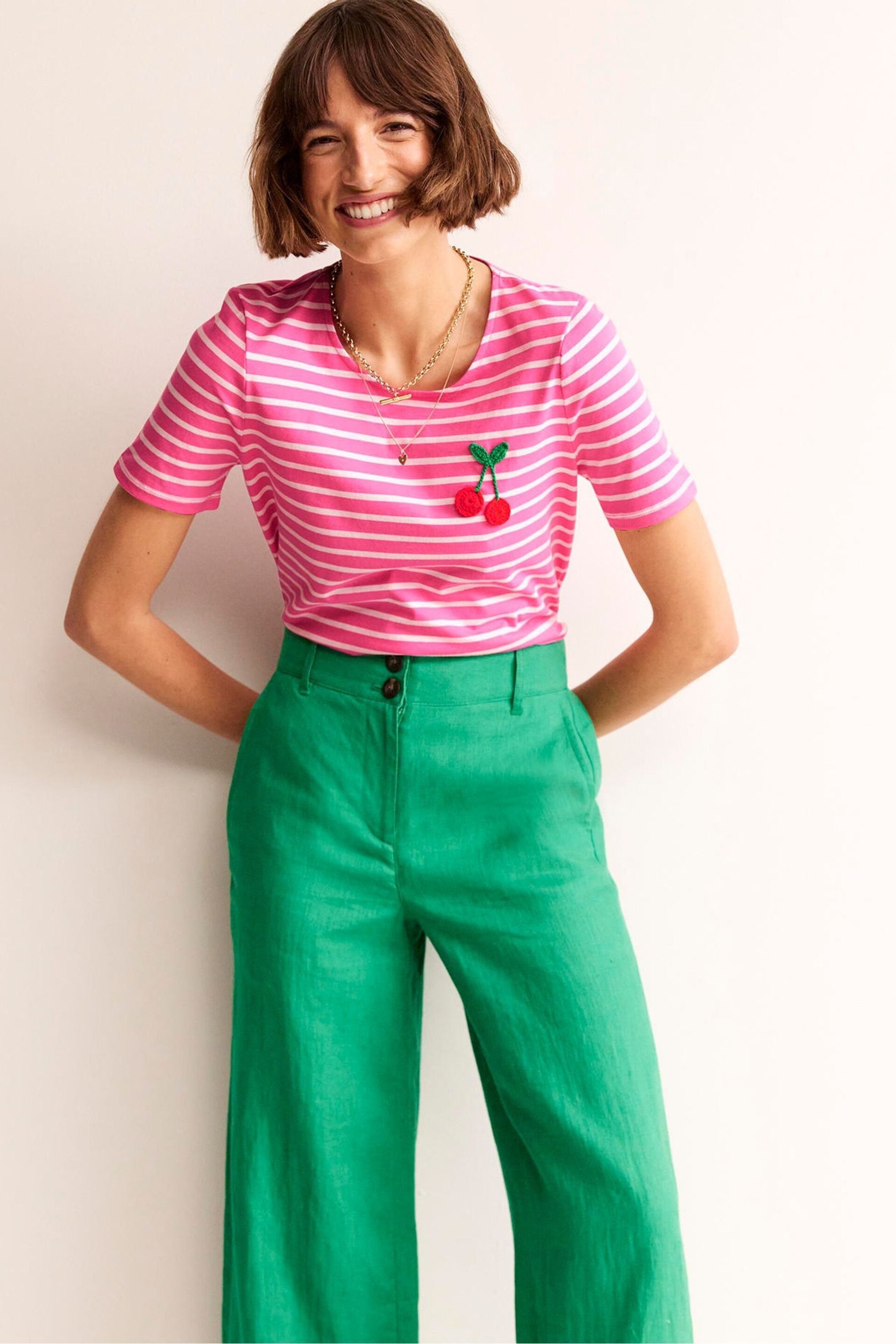 Boden Pink Crochet T-Shirt - Image 1 of 6