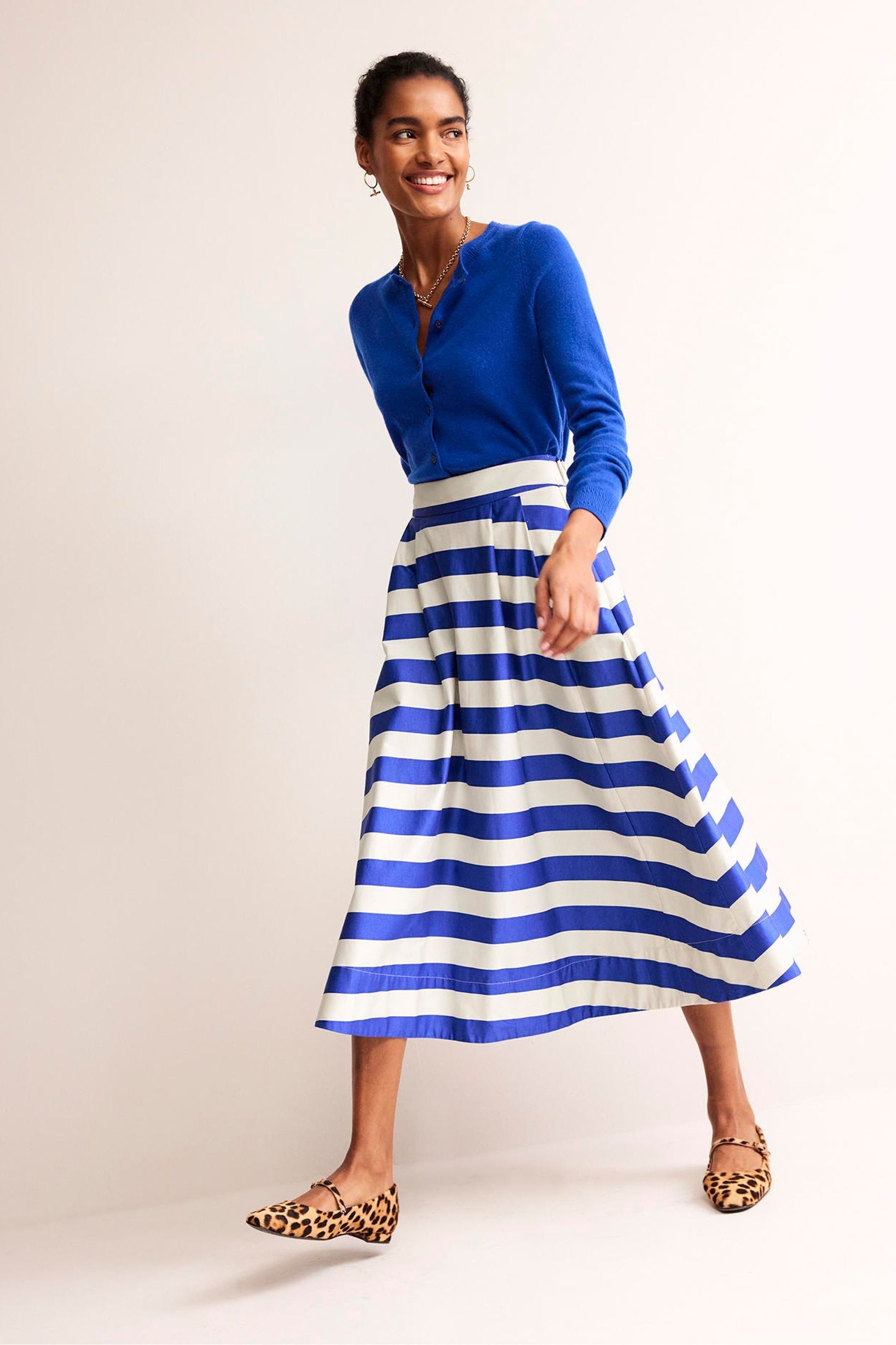 Buy Boden Blue Isabella Cotton Sateen Midi Skirt from Next Luxembourg