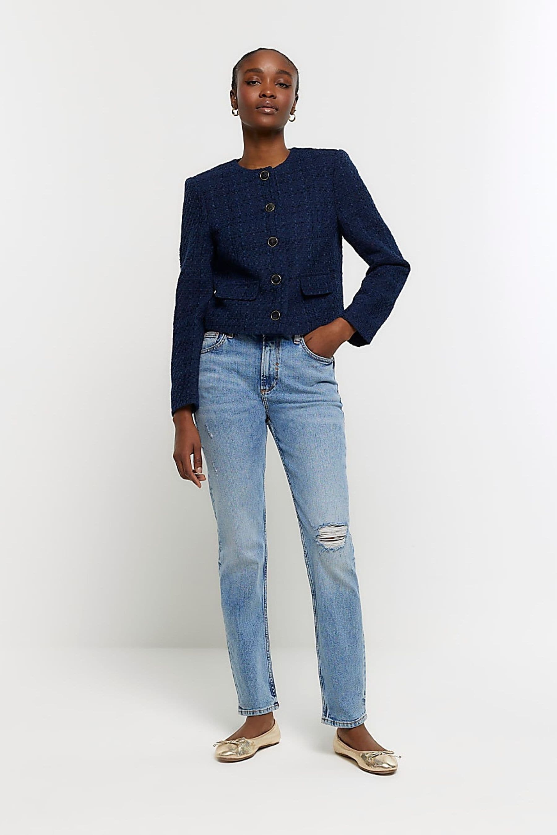 Buy River Island Blue Cropped Boucle Blazer from Next Austria