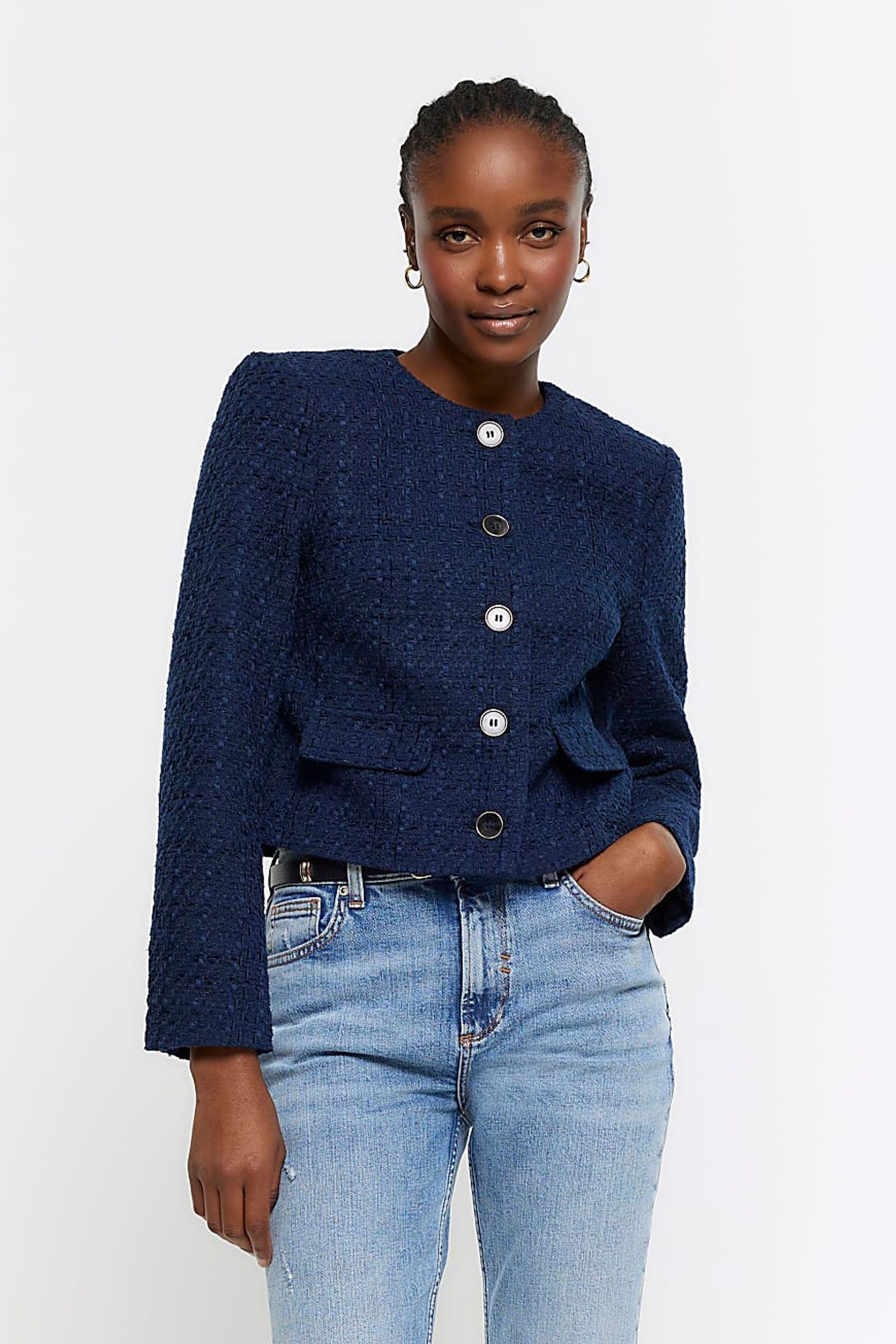 Buy River Island Blue Cropped Boucle Blazer from Next Austria