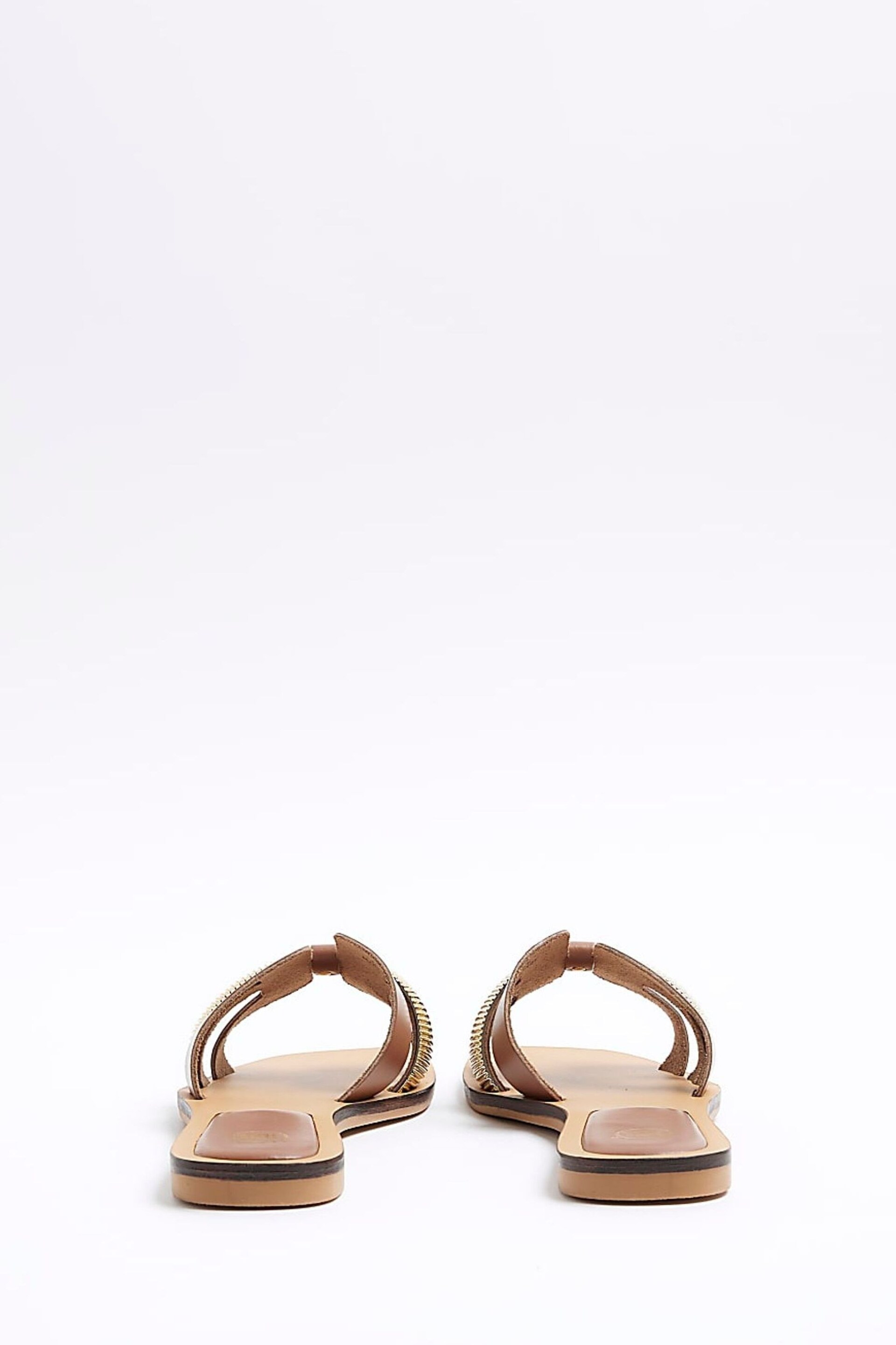 River Island Brown Leather Cut Out Strap  Sandals - Image 4 of 6