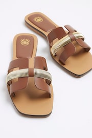 River Island Brown Leather Cut Out Strap  Sandals - Image 5 of 6