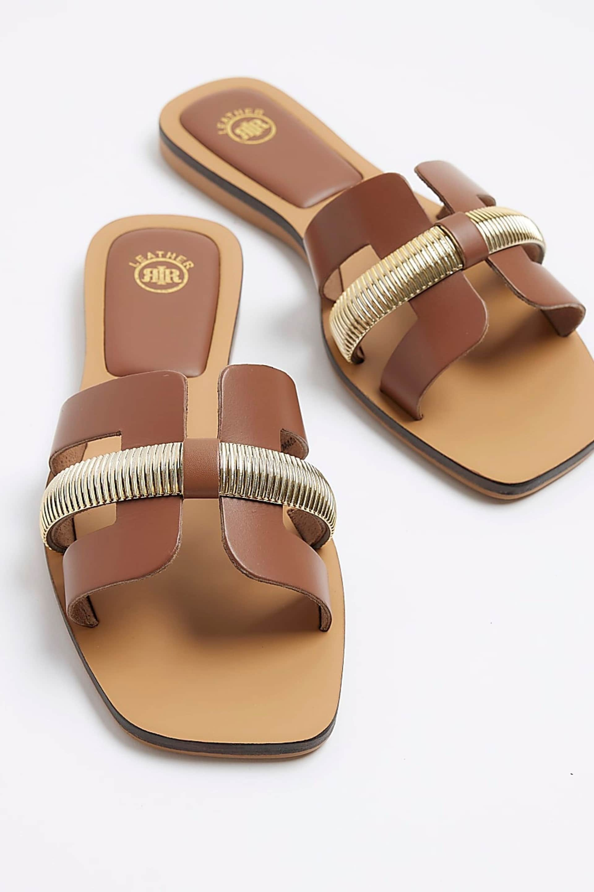 River Island Brown Leather Cut Out Strap  Sandals - Image 5 of 6