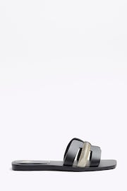 River Island Black Leather Cut Out Strap Sandals - Image 1 of 5