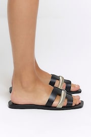 River Island Black Leather Cut Out Strap Sandals - Image 5 of 5