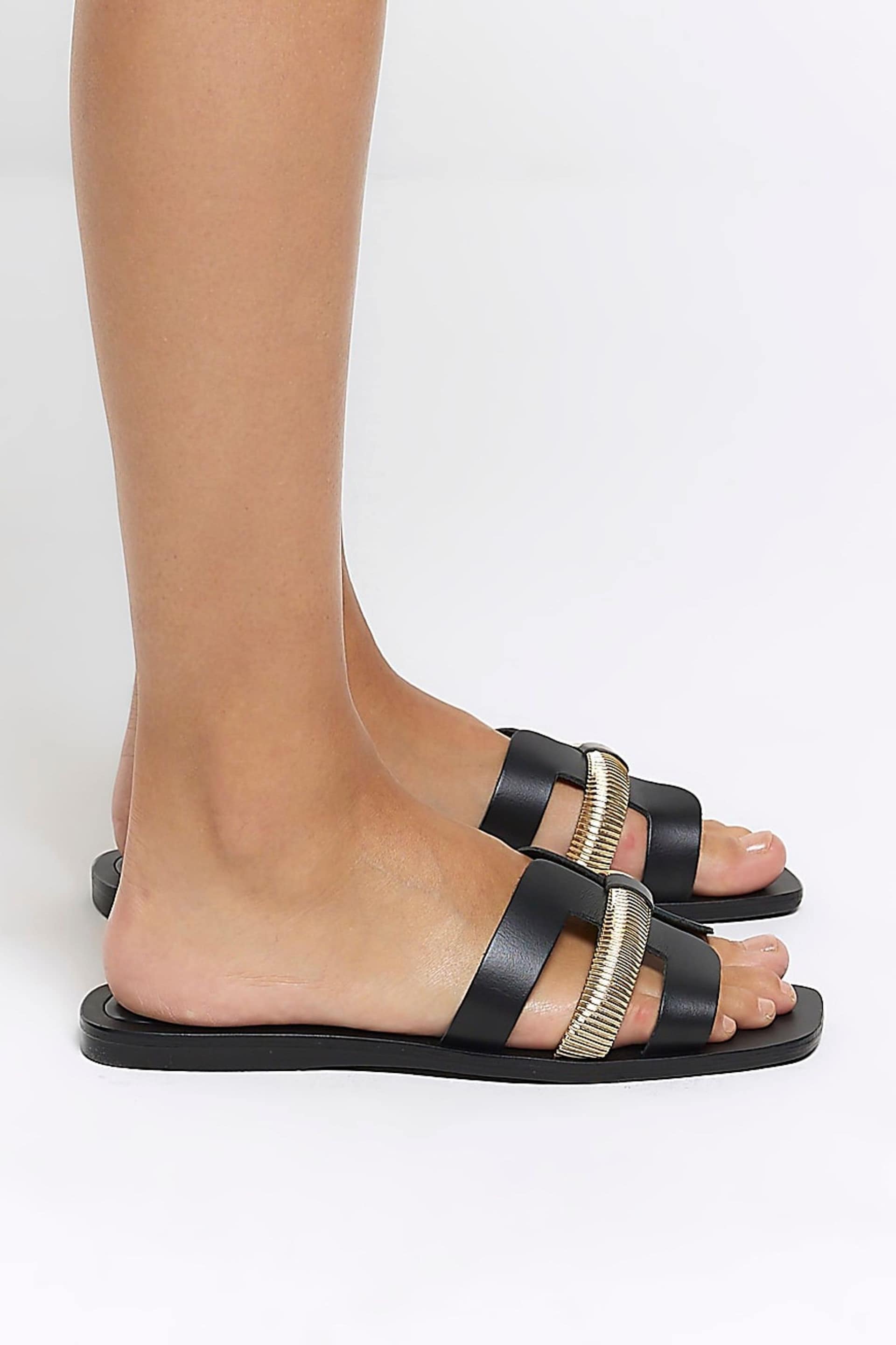 River Island Black Leather Cut Out Strap Sandals - Image 5 of 5