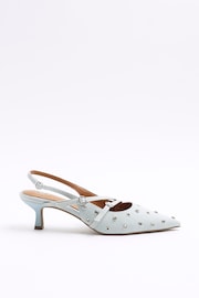 River Island Blue Denim Embelished Buckle Sling Back Court Shoes - Image 1 of 5