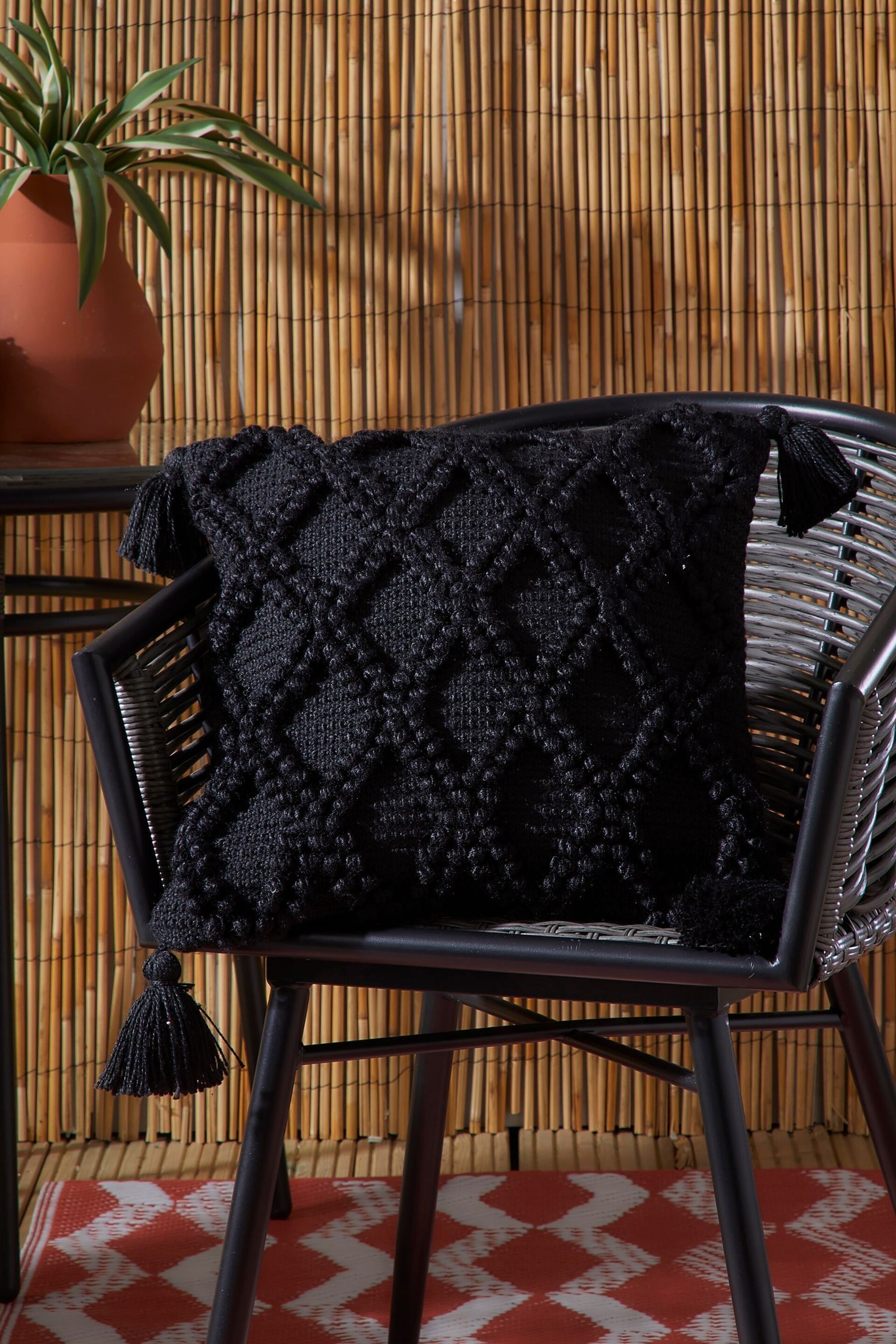 Drift Home Black Alda Outdoor Textured Filled Cushion - Image 1 of 4