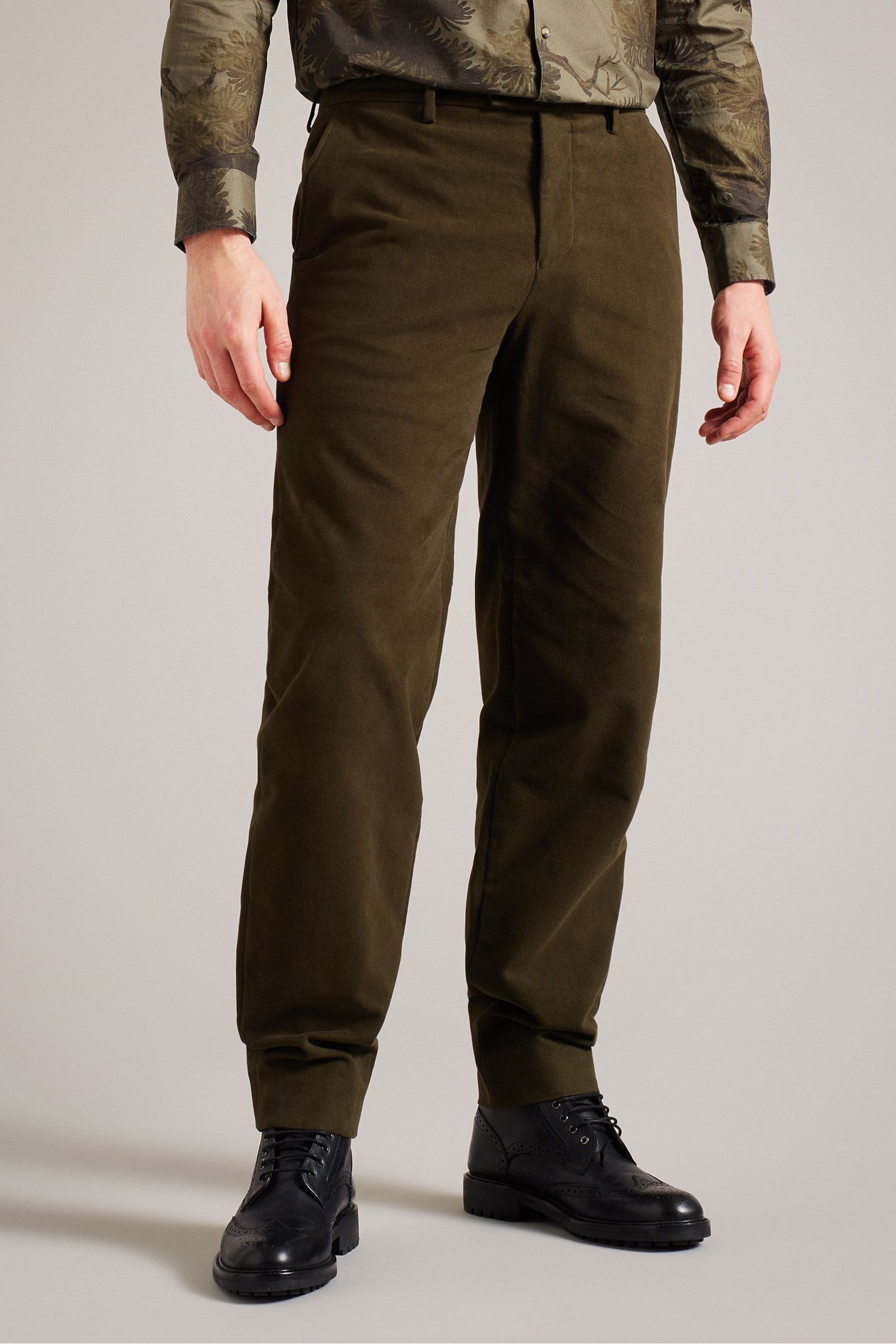 Ted Baker Green Rufust Slim Fit Stretch Moleskin Trousers - Image 1 of 5