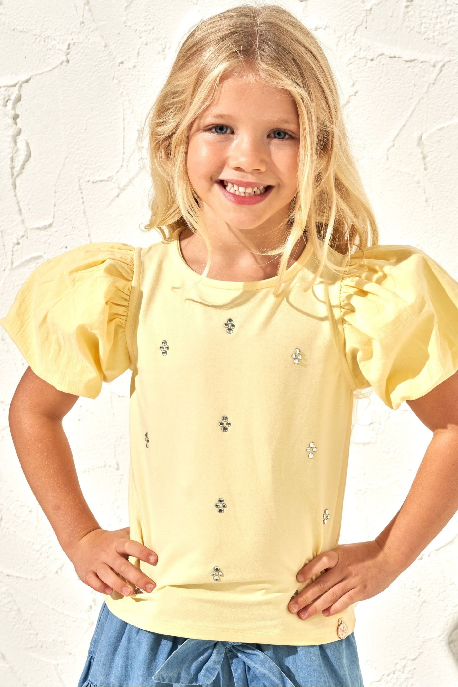 Angel & Rocket Yellow Renata Puff Sleeve T-Shirt - Image 2 of 3
