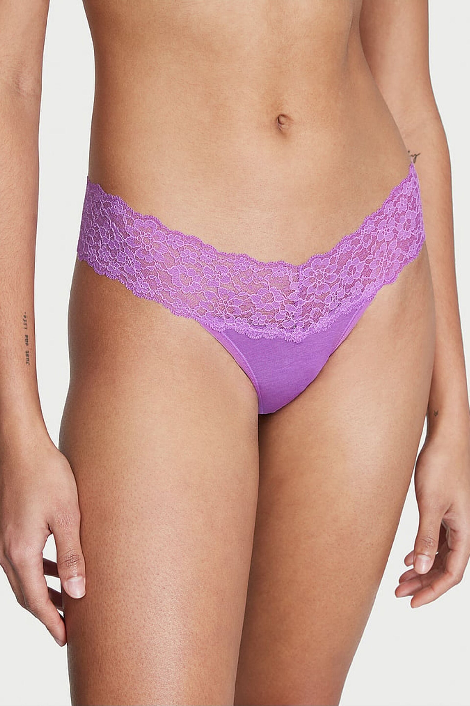 Victoria's Secret Purple Paradise Lace Waist Thong Knickers - Image 1 of 3