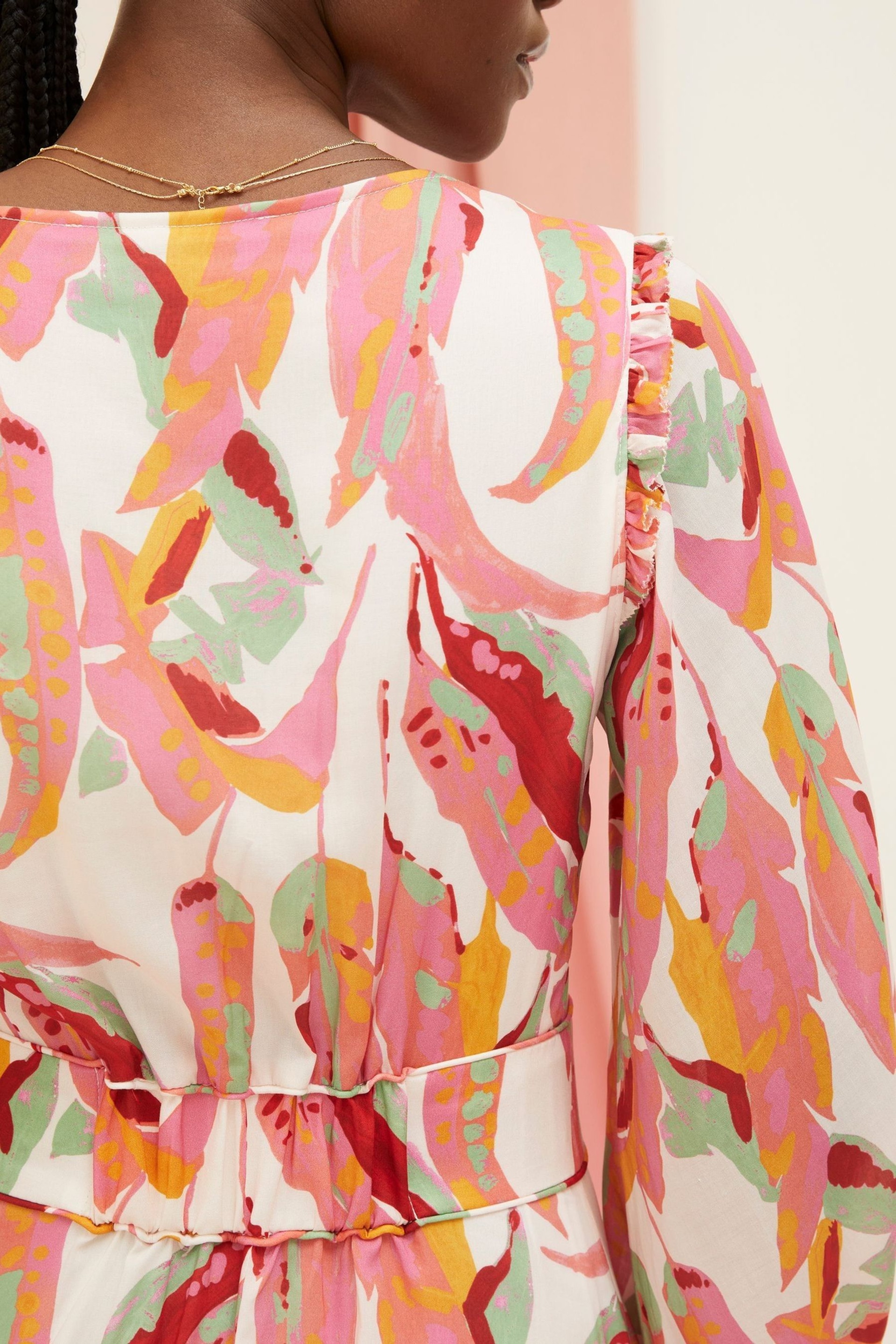 FatFace Pink Peony Painted Leaves Maxi Dress - Image 7 of 8