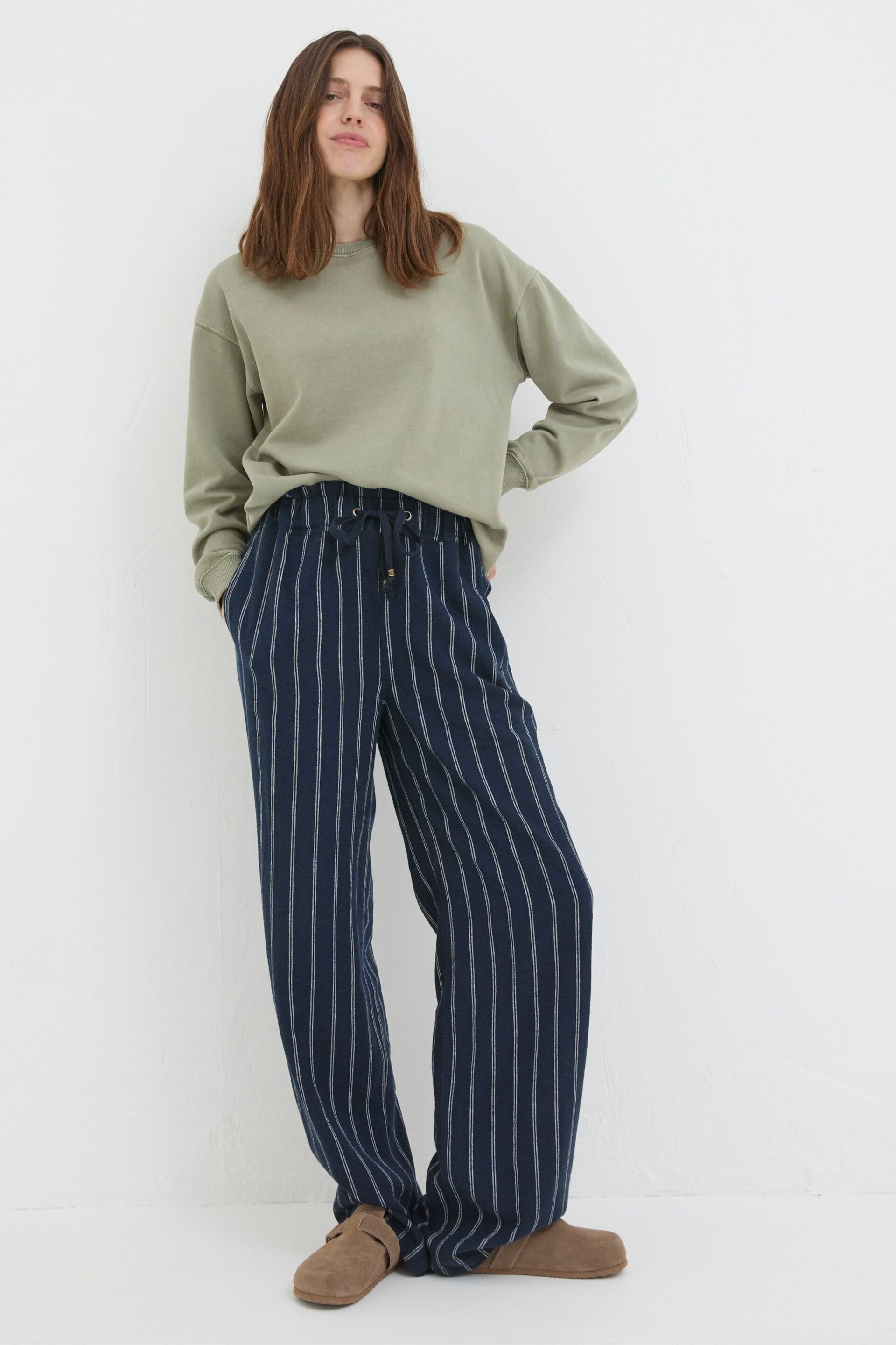 FatFace Blue Iva Stripe Linen Blend Trousers - Image 1 of 5