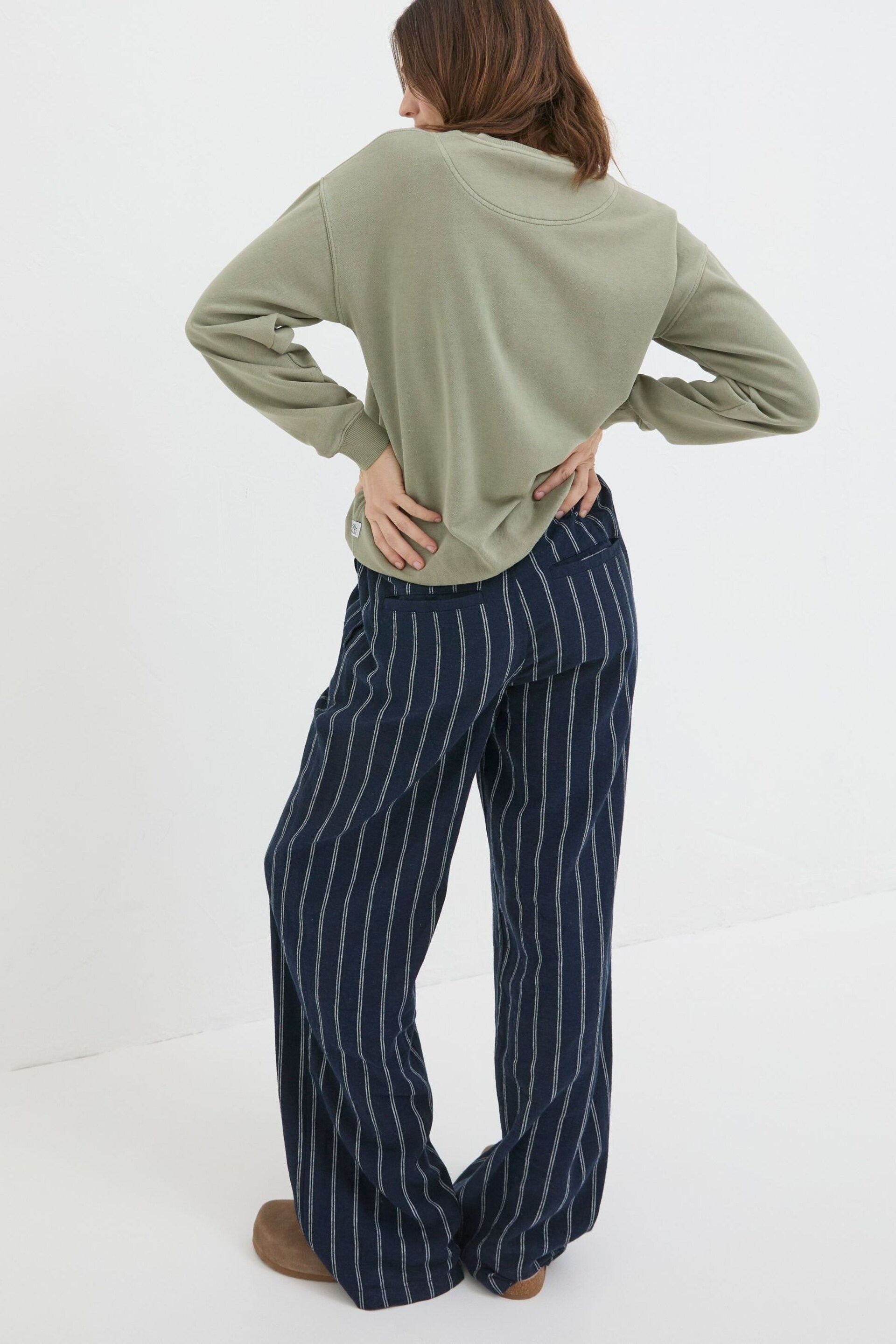 FatFace Blue Iva Stripe Linen Blend Trousers - Image 2 of 5