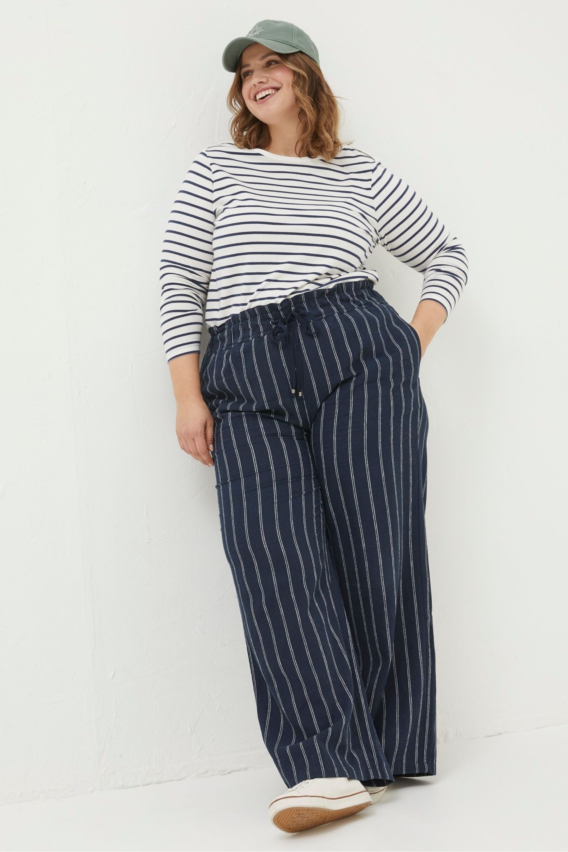 FatFace Blue Iva Stripe Linen Blend Trousers - Image 3 of 5