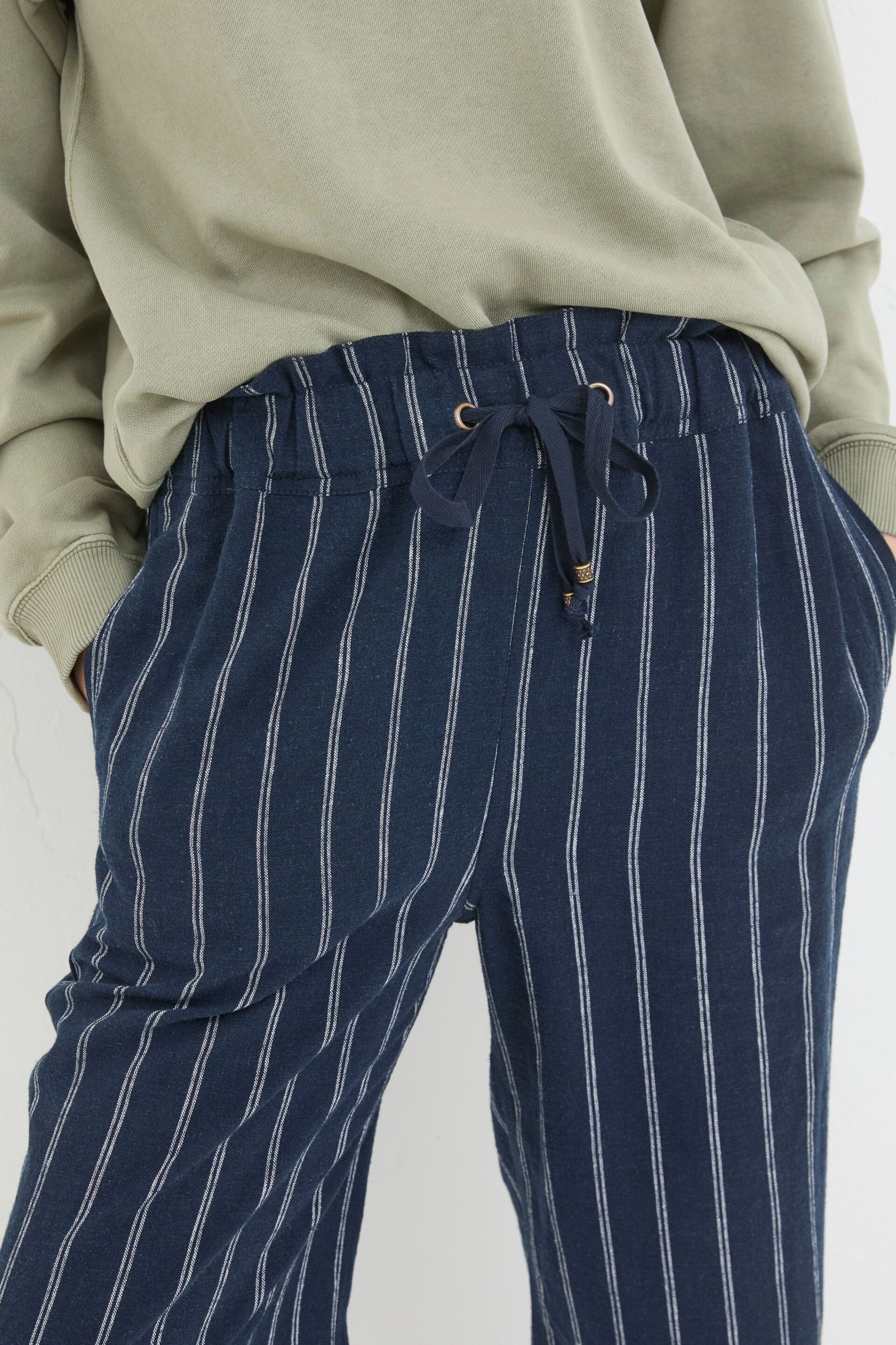 FatFace Blue Iva Stripe Linen Blend Trousers - Image 4 of 5