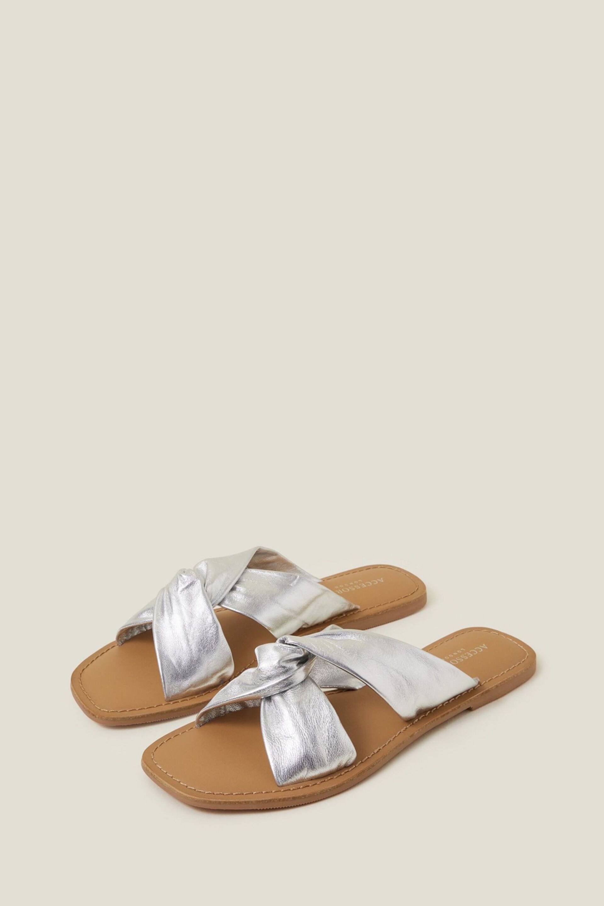 Accessorize Silver Leather Knot Sandals - Image 2 of 4