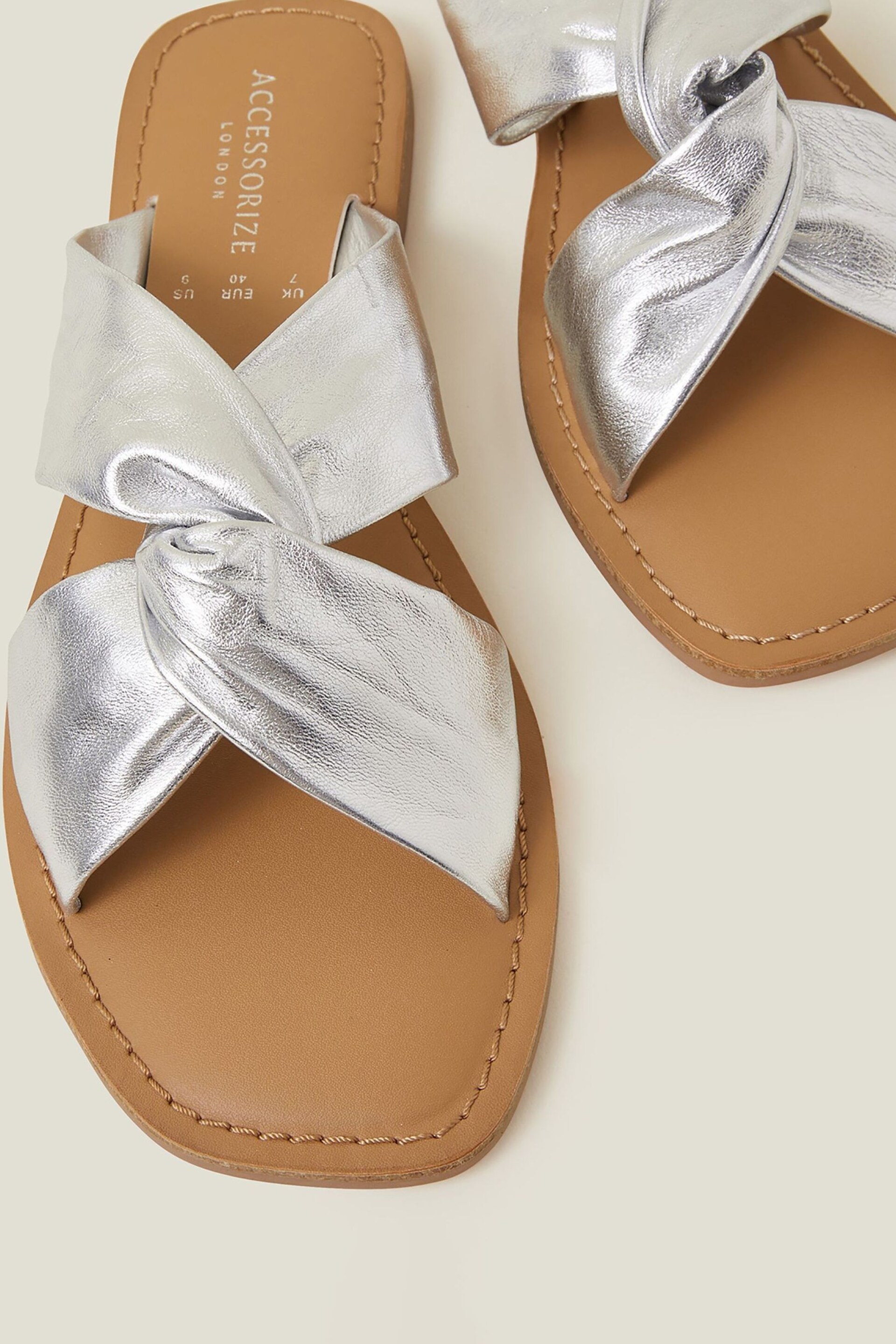 Accessorize Silver Leather Knot Sandals - Image 4 of 4