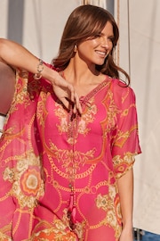 Sosandar Pink Scarf Print Embellished Detail Kaftan - Image 6 of 6