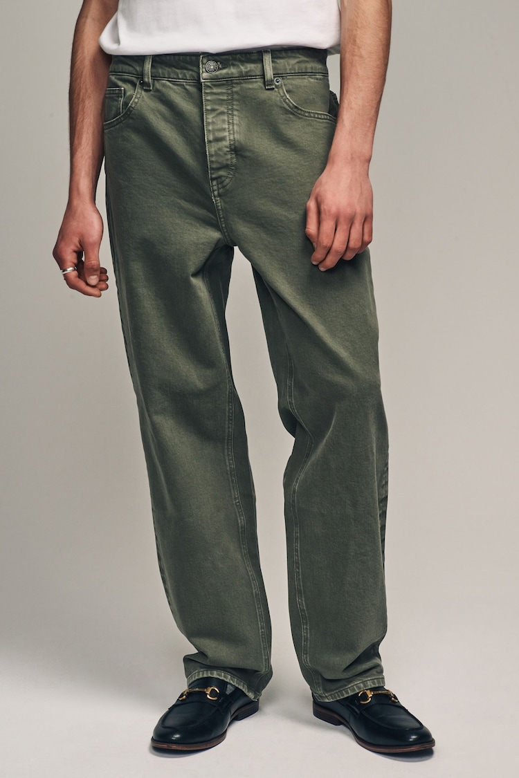 Khaki Green Relaxed Fit Vintage Coloured Jeans - Image 1 of 5