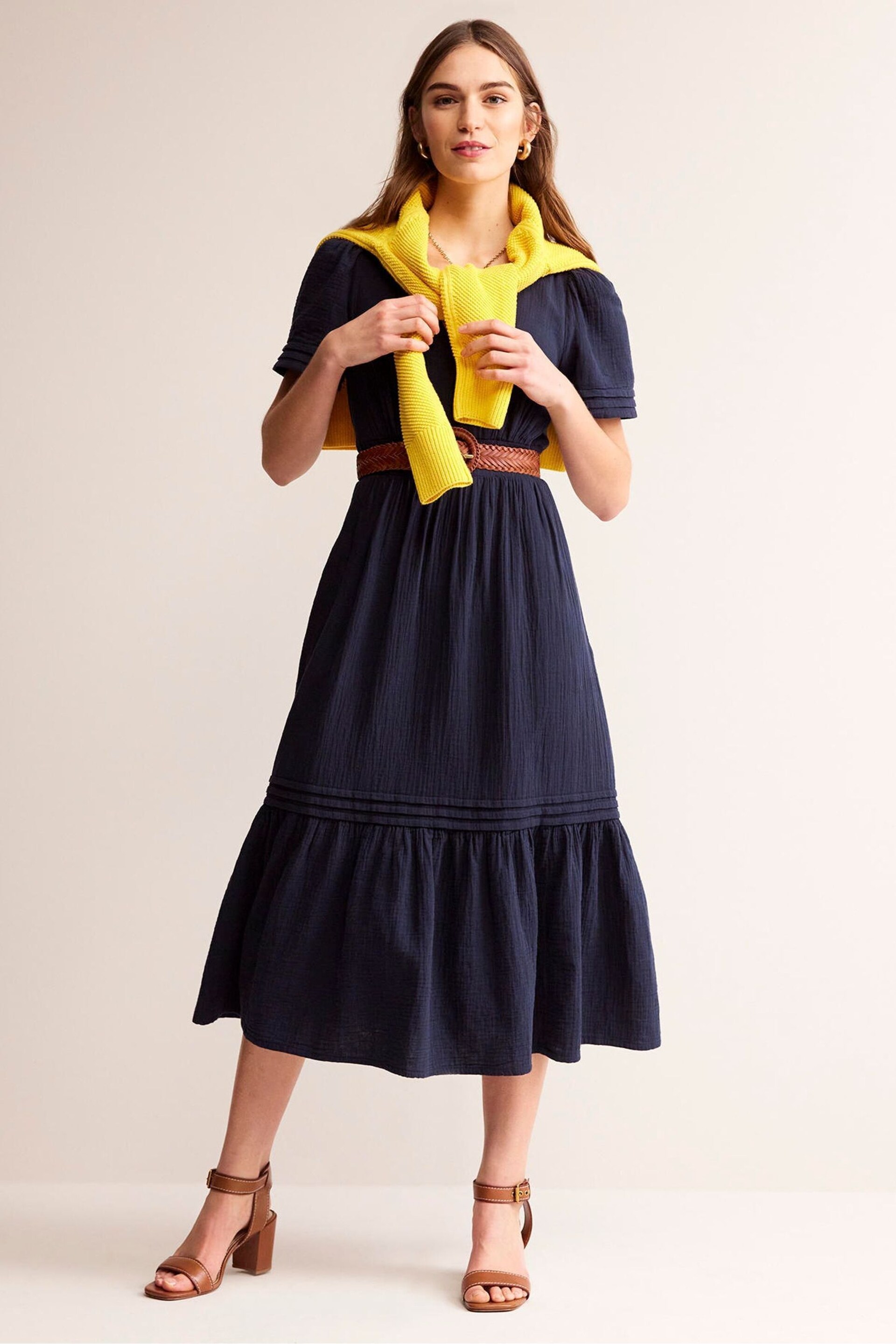 Boden Blue Petite Eve Double Cloth Midi Dress - Image 3 of 6