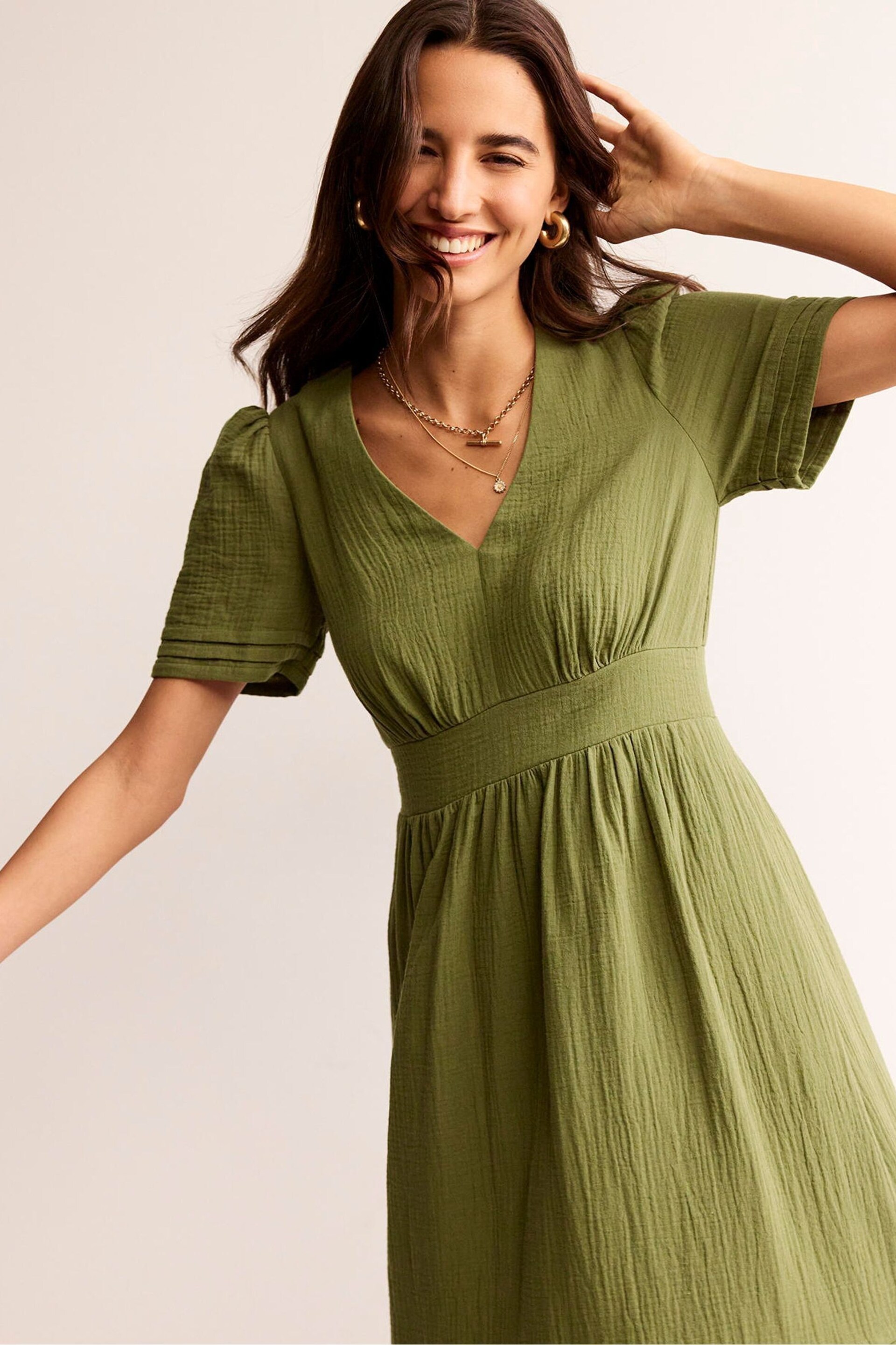 Boden Green Petite Eve Double Cloth Midi Dress - Image 2 of 5