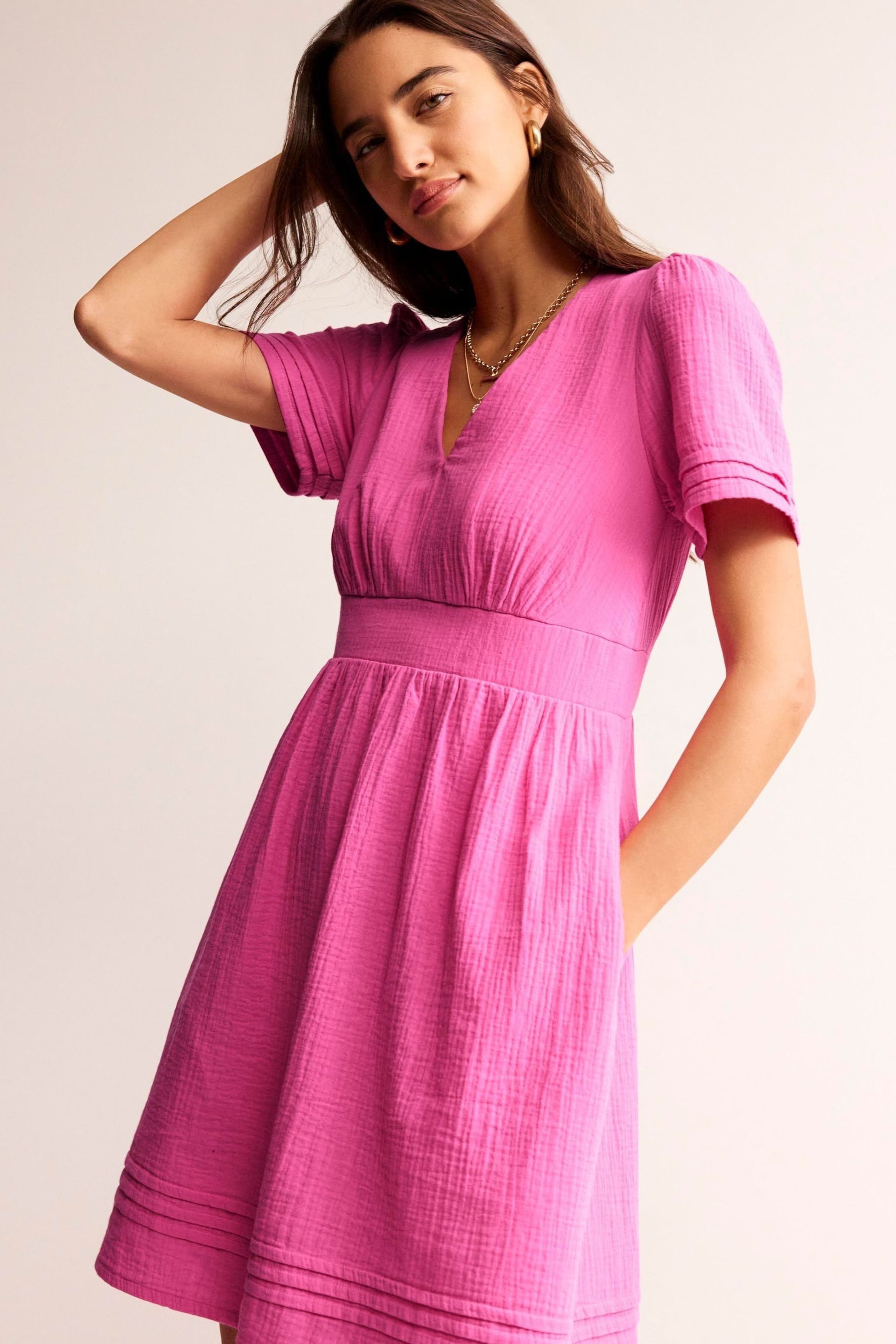 Boden Pink Eve Double Cloth Short Dress - Image 4 of 5