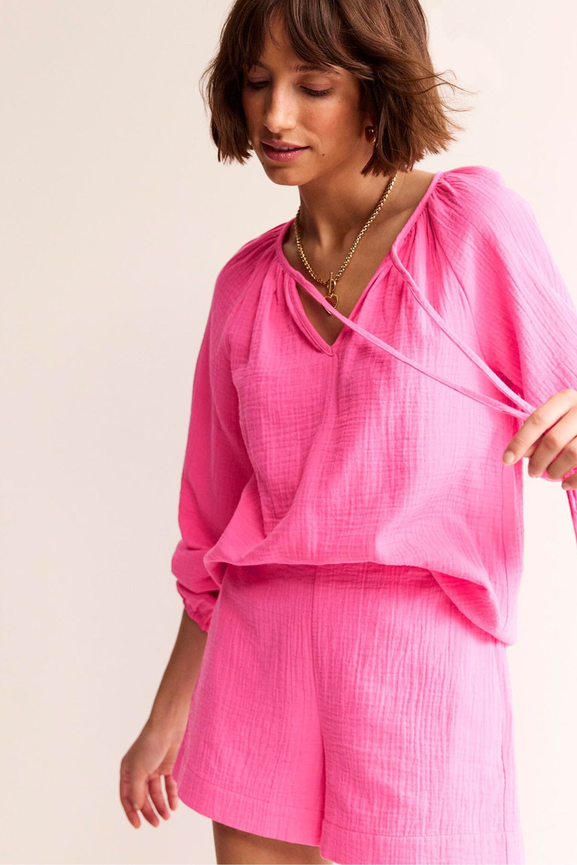 Boden Pink Serena Doublecloth Blouse - Image 1 of 5