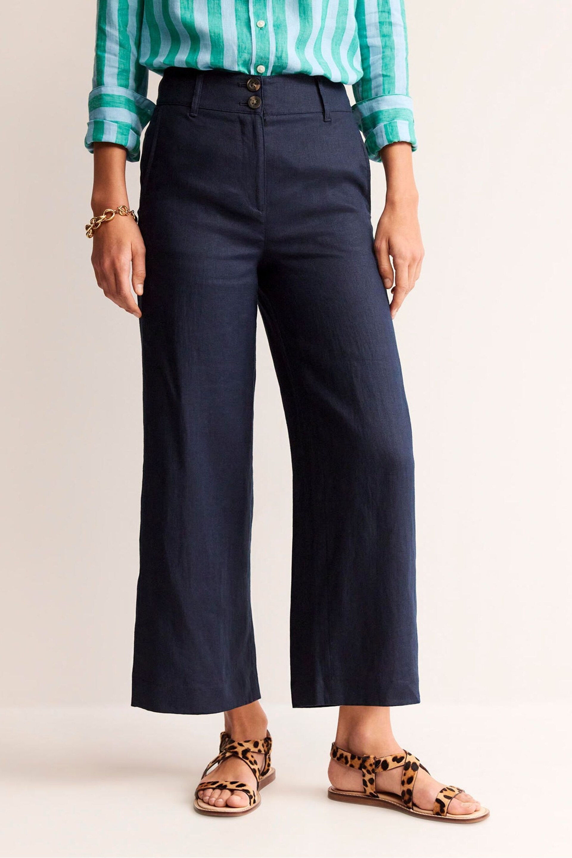 Boden Blue Petite Westbourne Crop Linen Trousers - Image 1 of 5