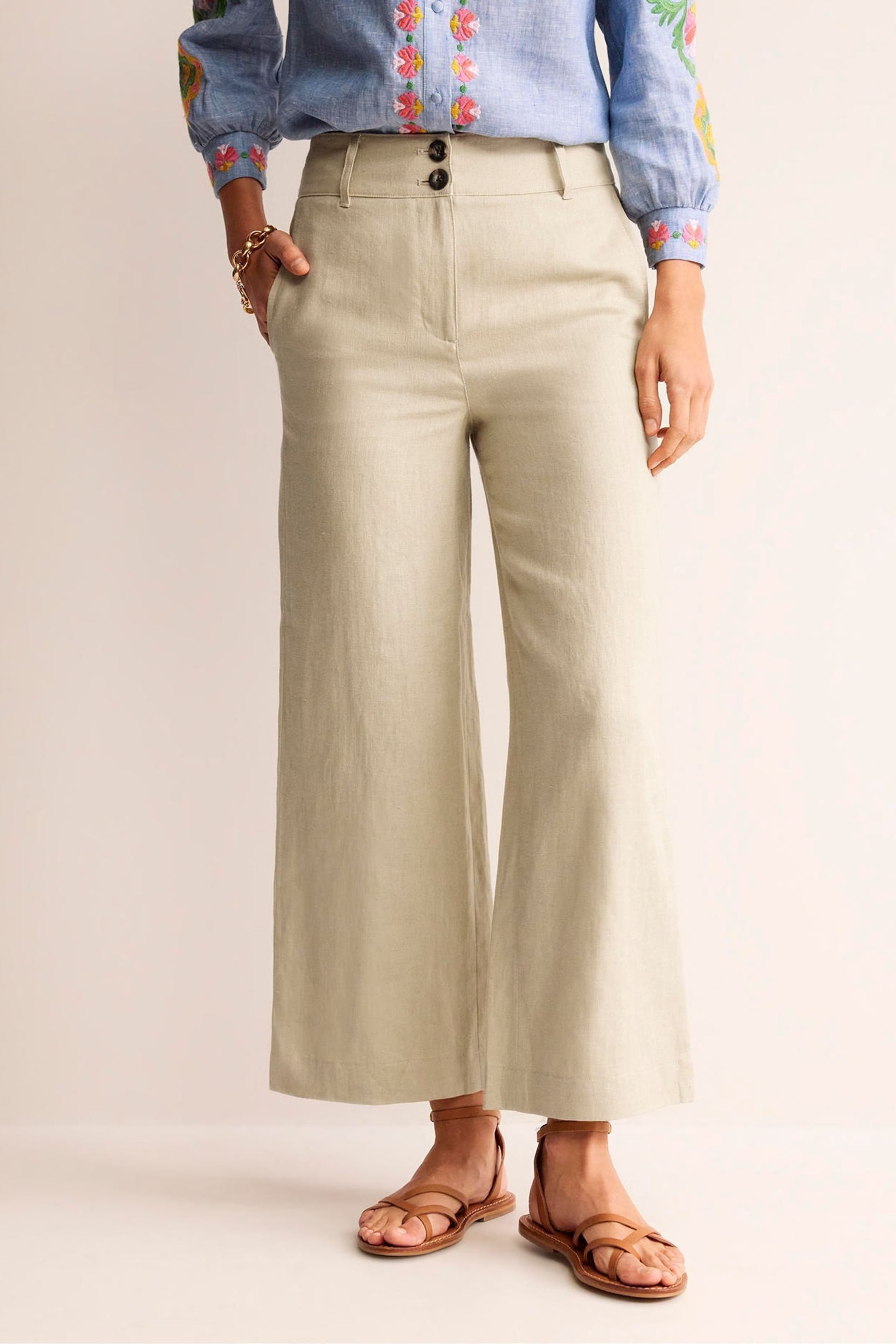 Boden Natural Westbourne Crop Linen Trousers - Image 1 of 5
