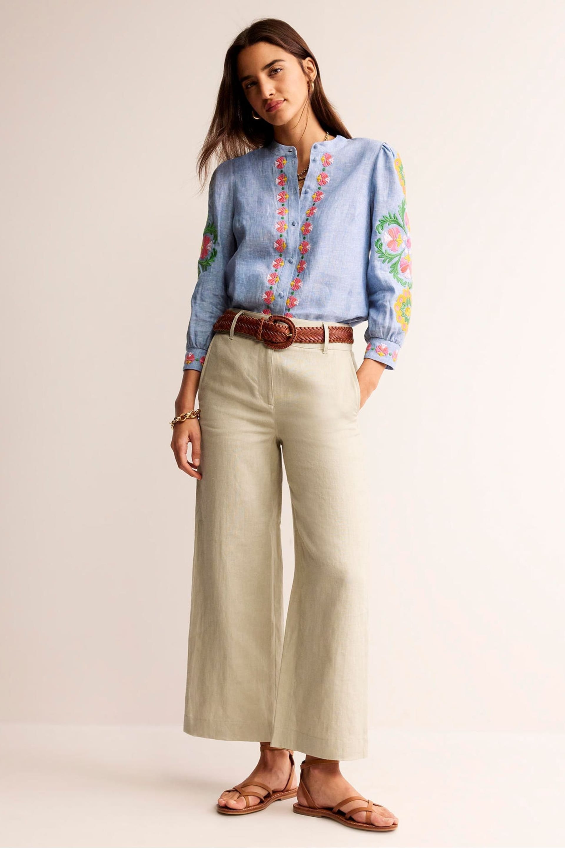 Boden Natural Westbourne Crop Linen Trousers - Image 3 of 5
