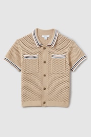 Reiss Soft Taupe Coulson Teen Crochet Contrast Trim Shirt - Image 1 of 5