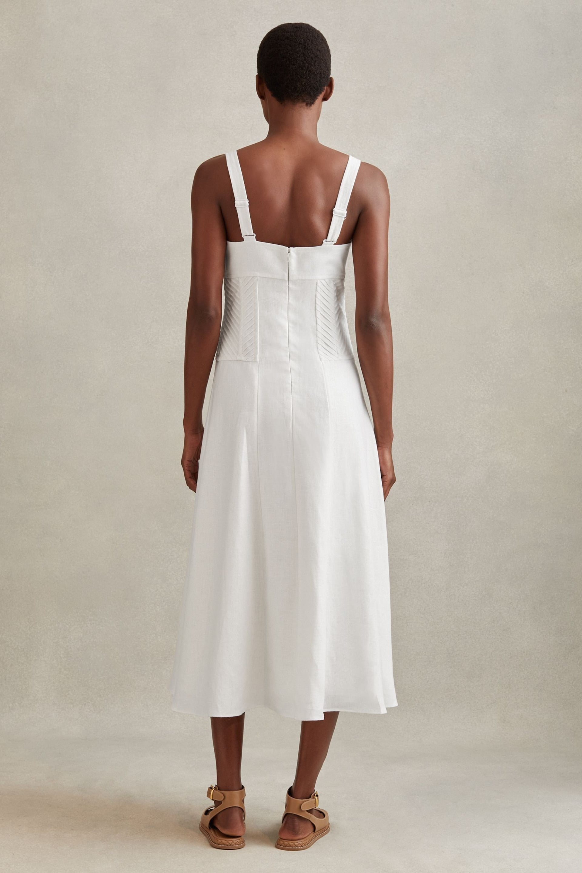 Reiss Ivory Etta Linen Corset Midi Dress - Image 4 of 5