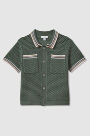 Reiss Dark Sage Green Coulson Teen Crochet Contrast Trim Shirt - Image 1 of 5