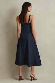 Reiss Navy Etta 100% Linen Corset Midi Dress - Image 4 of 5