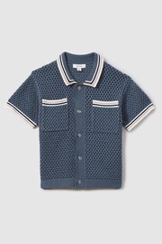 Reiss Airforce Blue Coulson Teen Crochet Contrast Trim Shirt - Image 1 of 5