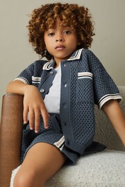 Reiss Airforce Blue Coulson Teen Crochet Contrast Trim Shirt - Image 2 of 5
