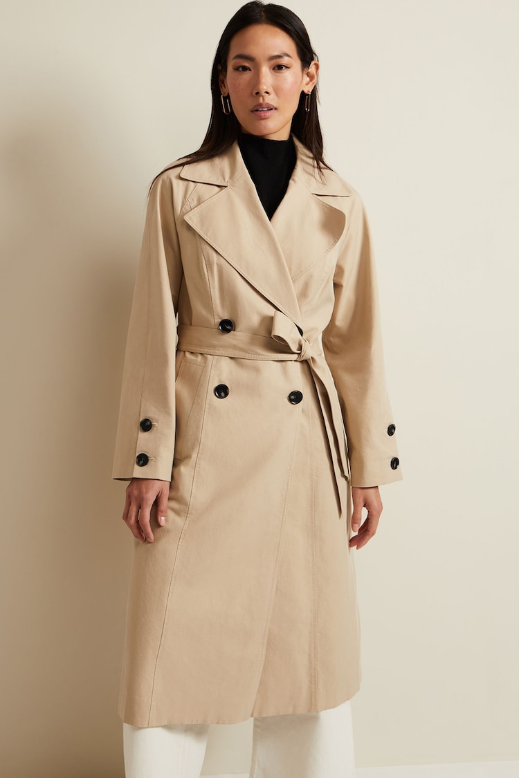 Phase Eight Neutral Brown Button Detail Sandy Trench - Image 1 of 9