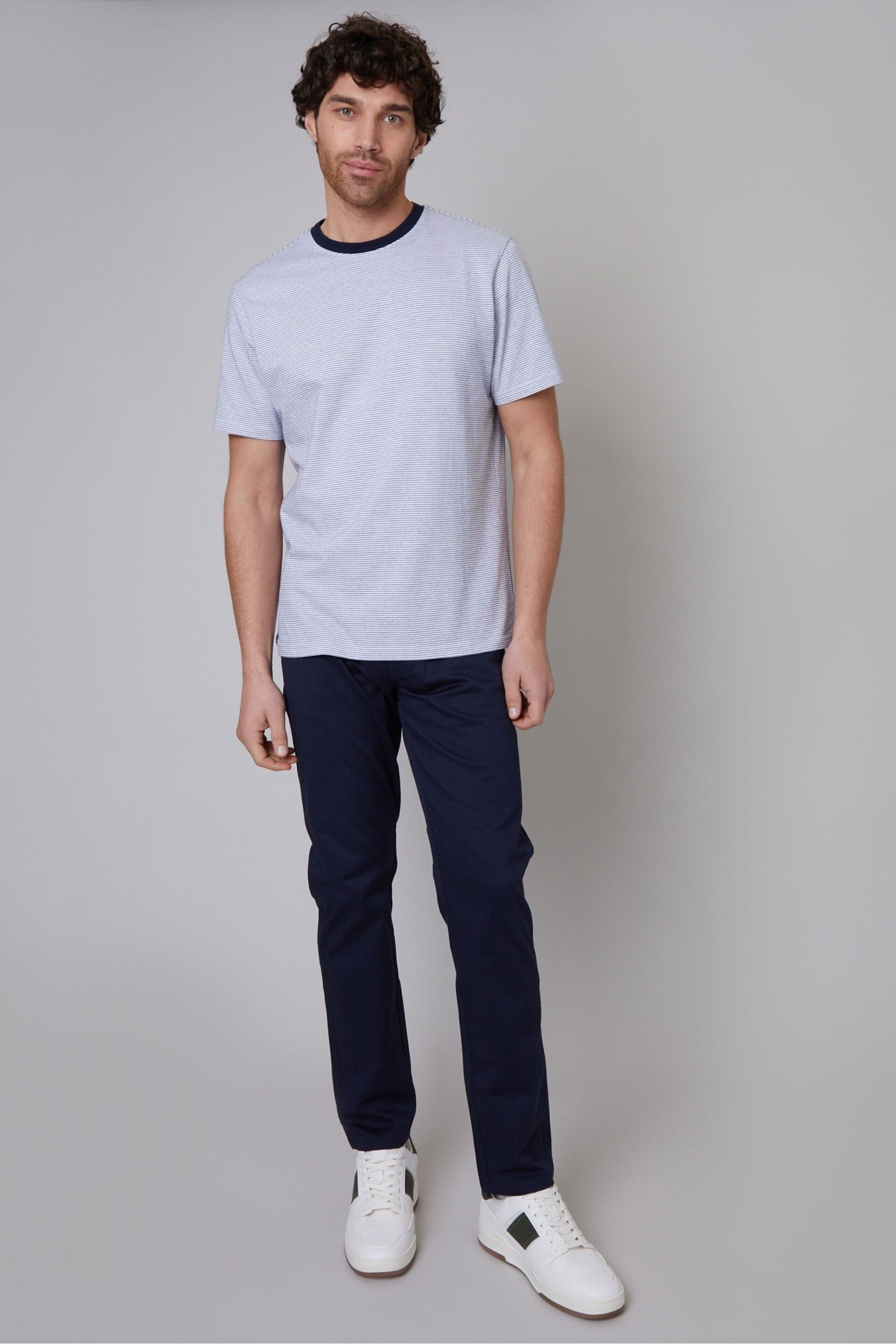 Threadbare Blue Cotton Regular Fit Chino Trousers with Stretch - Image 3 of 4