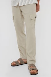 Threadbare Cream Linen Blend Cargo Trousers - Image 1 of 5