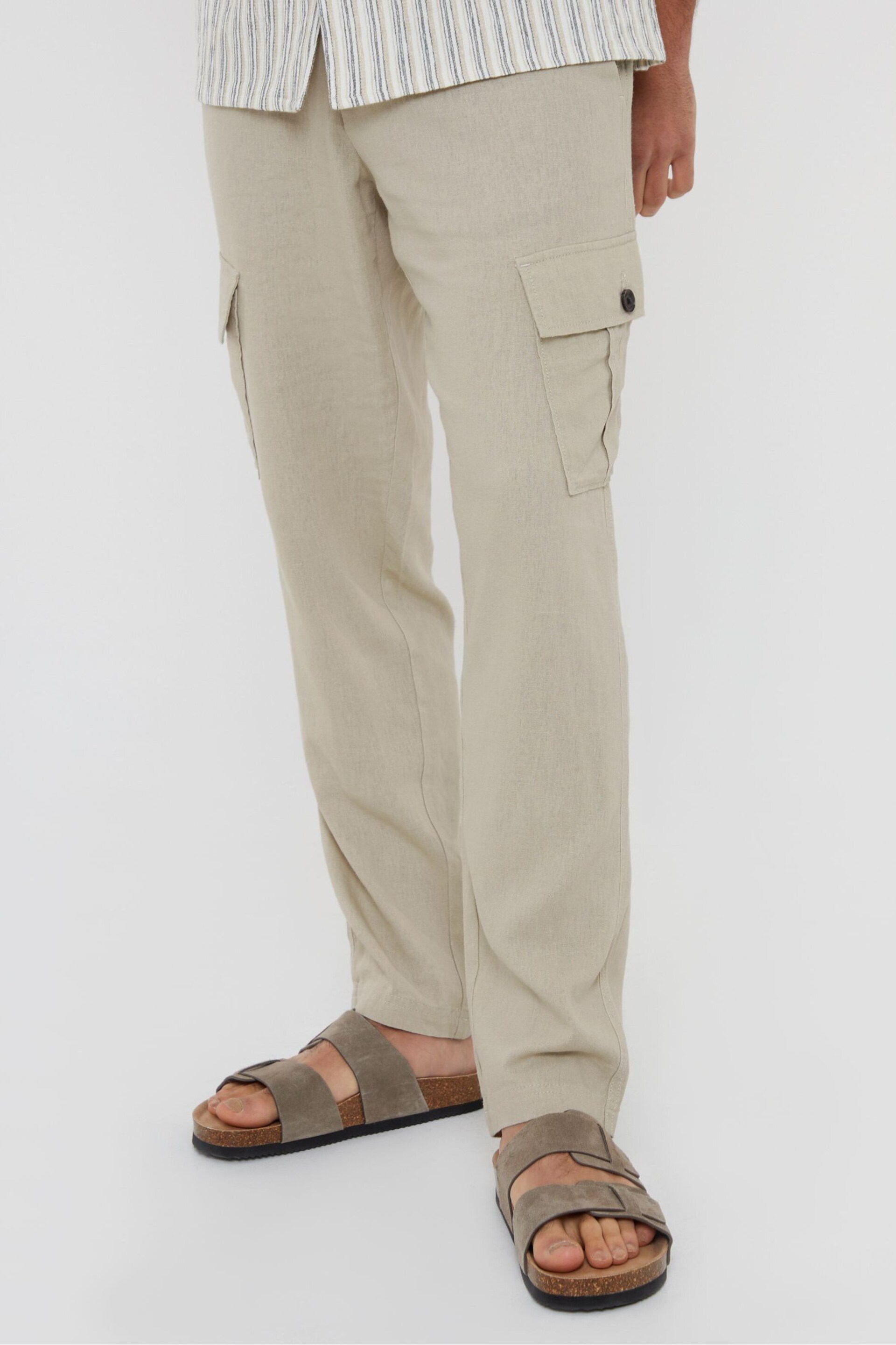 Threadbare Cream Linen Blend Cargo Trousers - Image 1 of 5