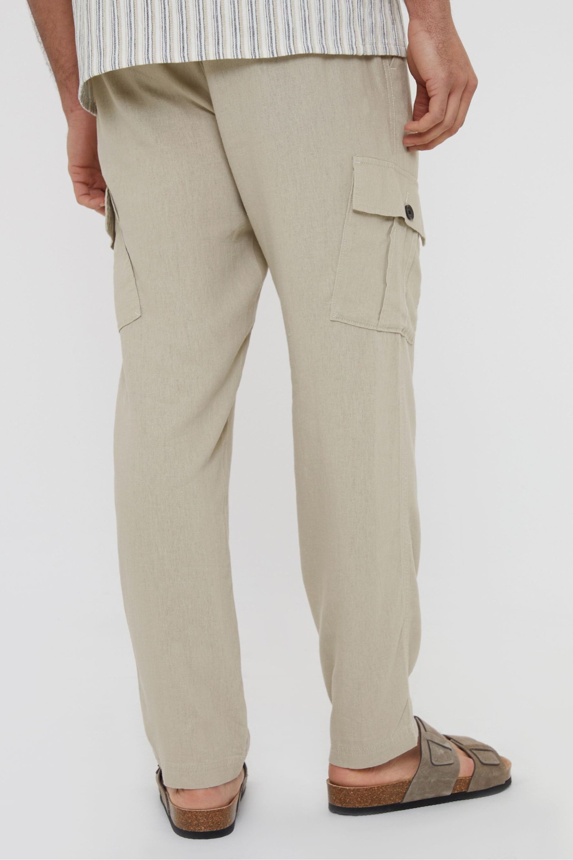 Threadbare Cream Linen Blend Cargo Trousers - Image 2 of 5