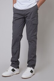 Threadbare Grey Cotton Cargo Trousers With Stretch - Image 1 of 4
