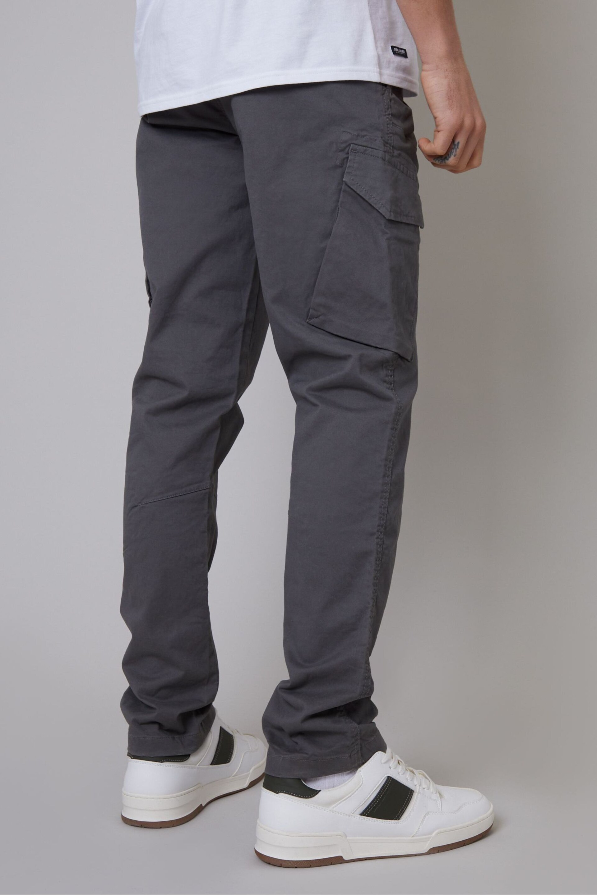 Threadbare Grey Cotton Cargo Trousers With Stretch - Image 2 of 4