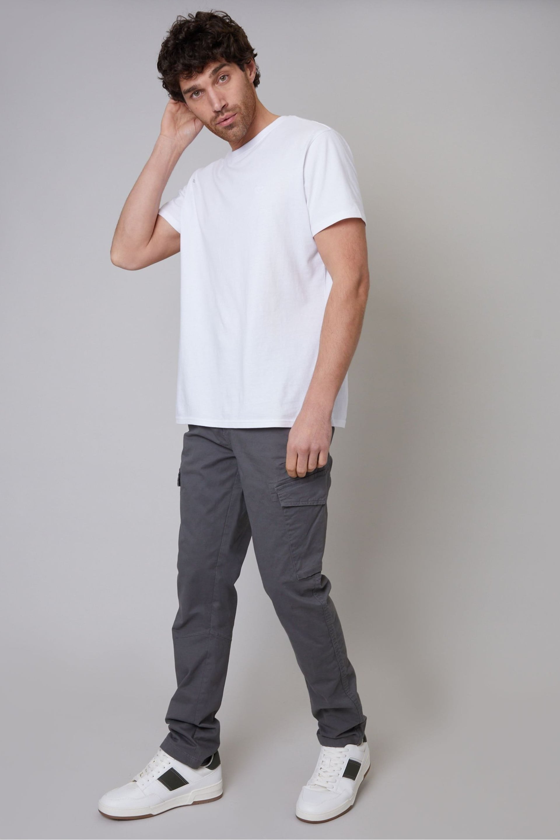 Threadbare Grey Cotton Cargo Trousers With Stretch - Image 3 of 4