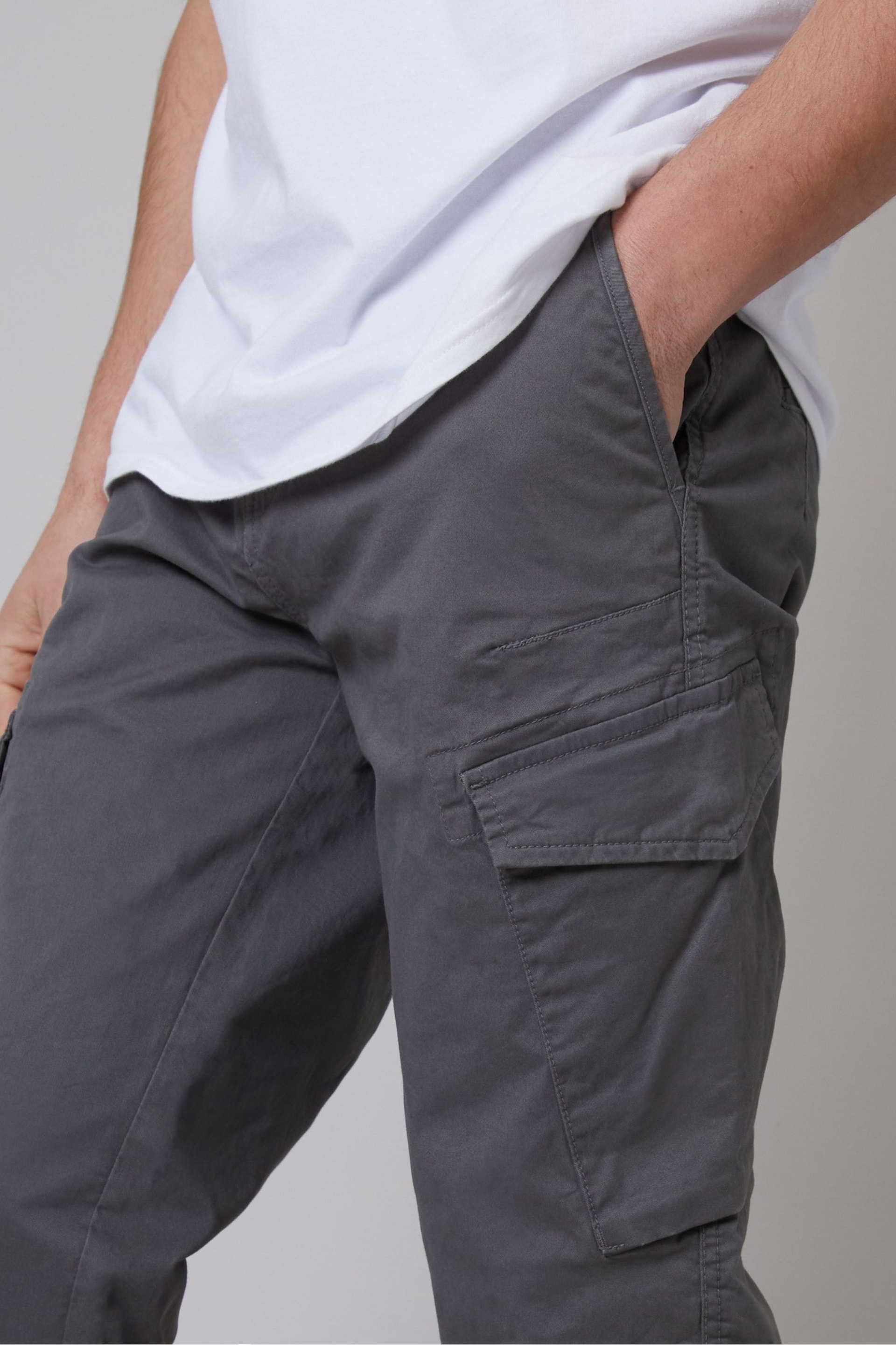 Threadbare Grey Cotton Cargo Trousers With Stretch - Image 4 of 4